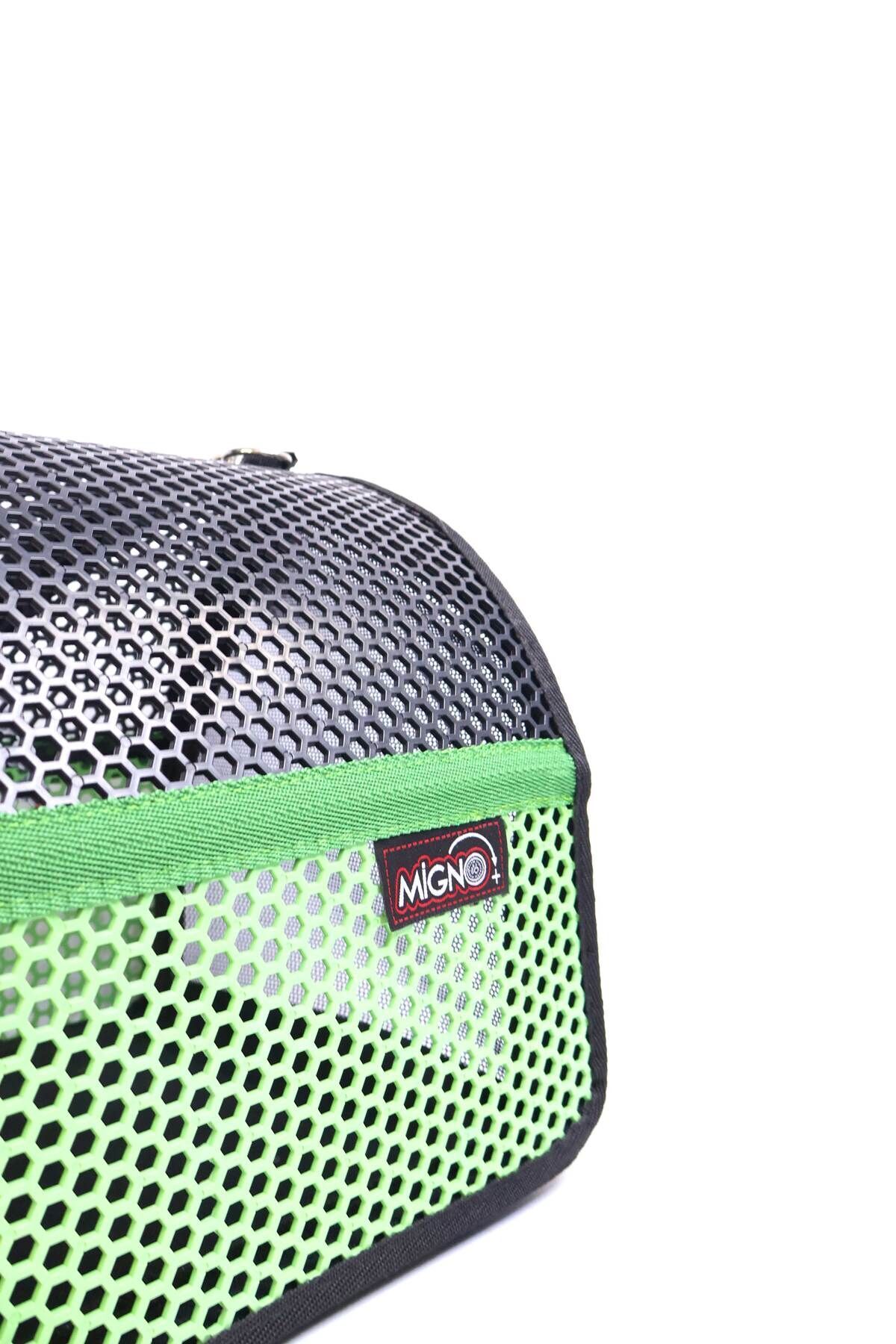 کیف حمل گربه و سگ میگنو Migno مدل FLYBAG Voyager، توری، سبز و مشکی