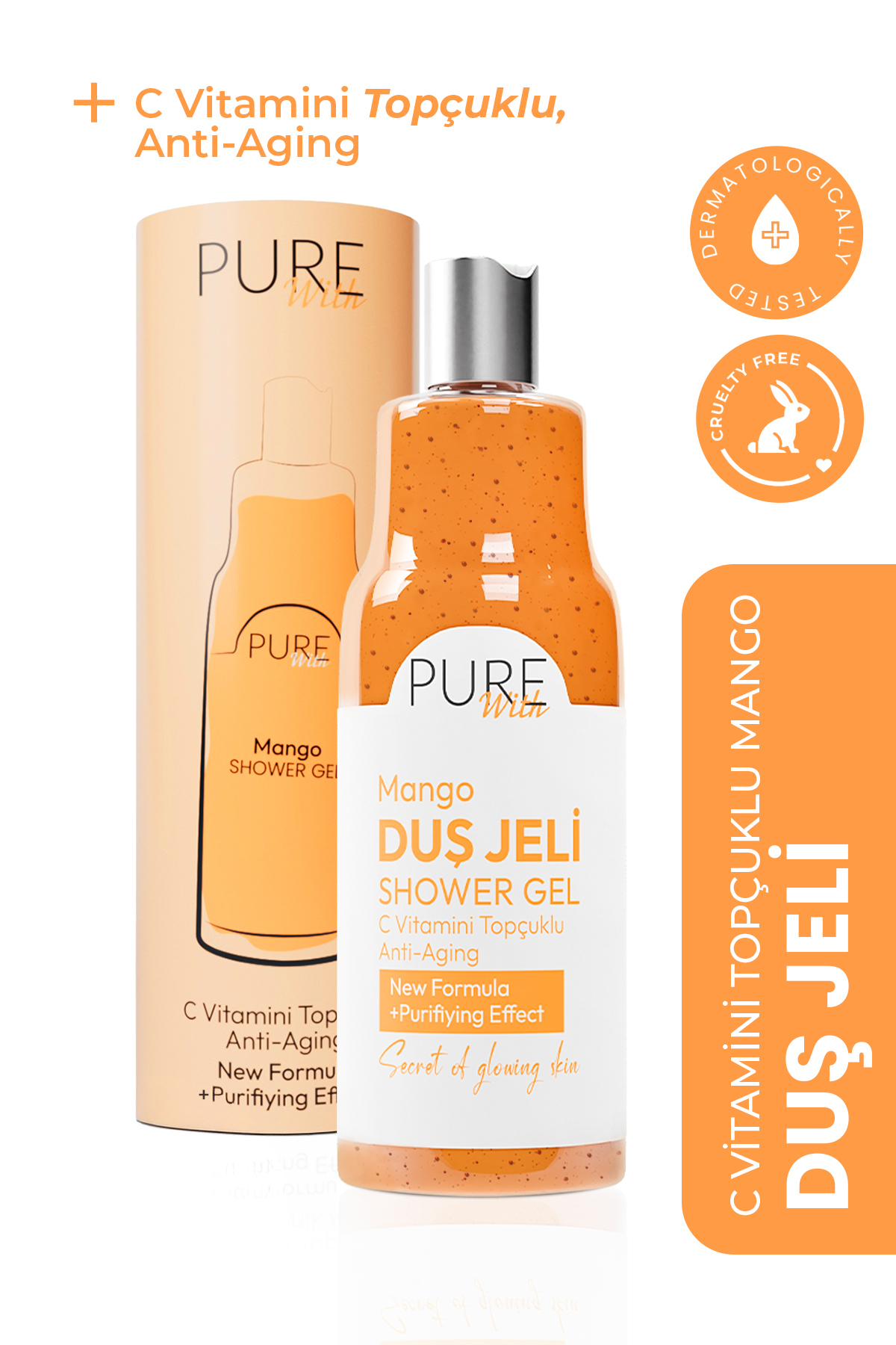 ژل دوش تصفیه کننده ضد پیری با ویتامین C و عصاره انبه 400 میل Pure With