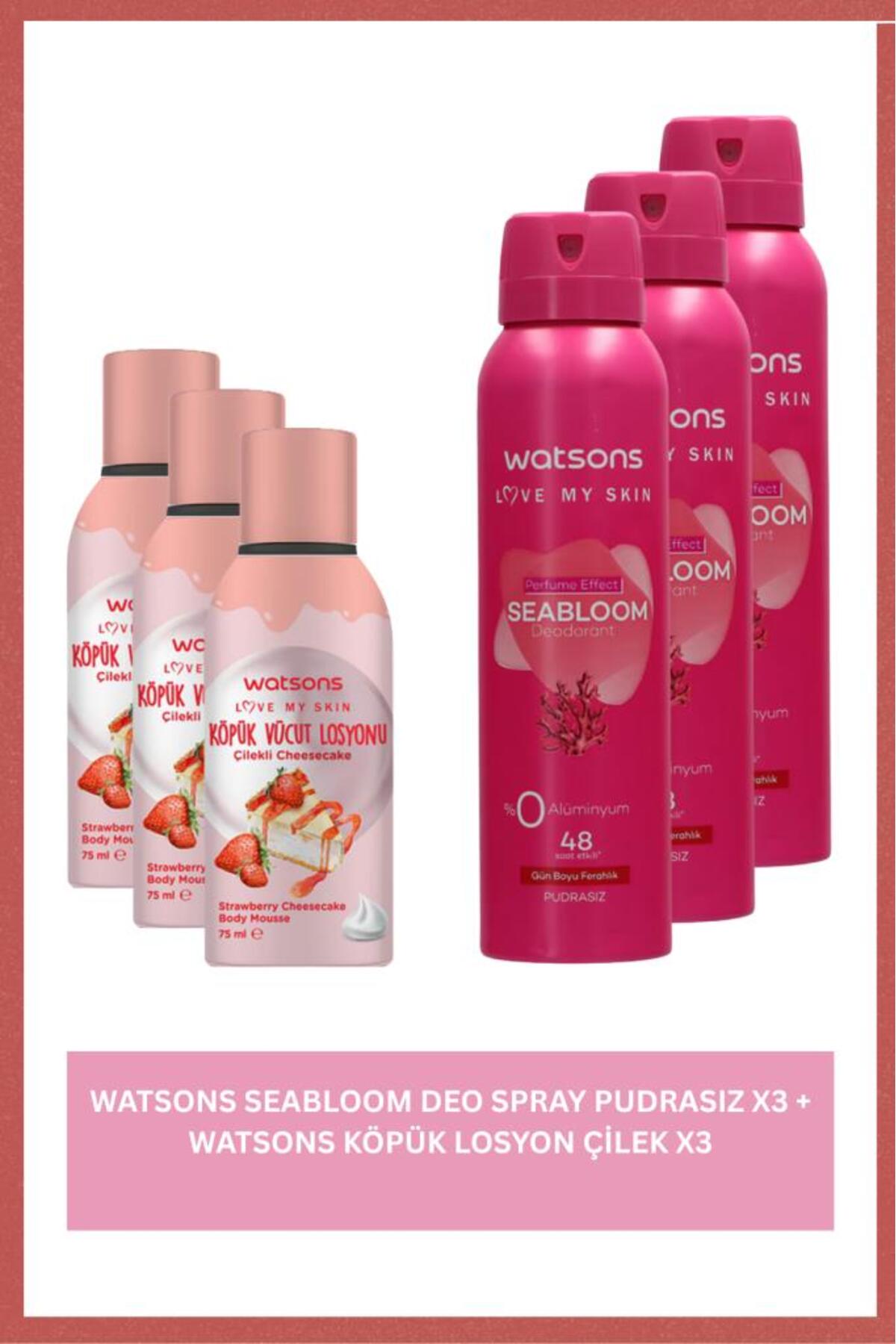 ست ۳ اسپری دئودورانت بدون پودر و ۳ لوسیون کف‌دار توت‌فرنگی واتسونز Watsons Seabloom