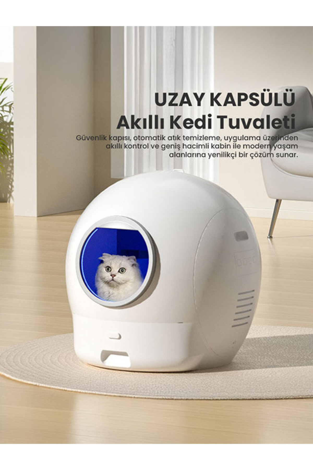 توالت خودکار گربه الکترون Electron Uzay Kasa نسل دوم Smart Pro، مدل T28946 سفید