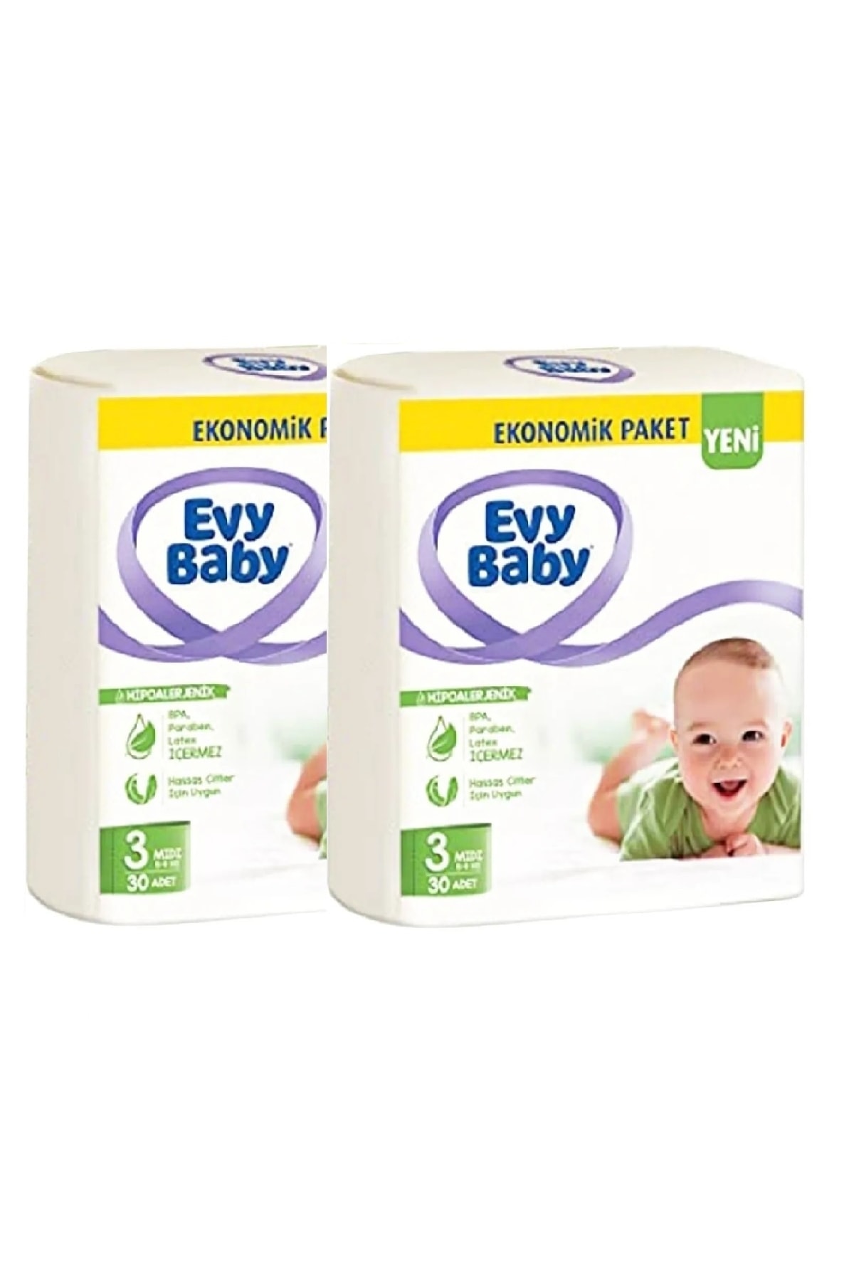 پوشک بچه سایز 3 میدی 2 بسته فرصت 60 عددی جدید اورجینال Evy Baby