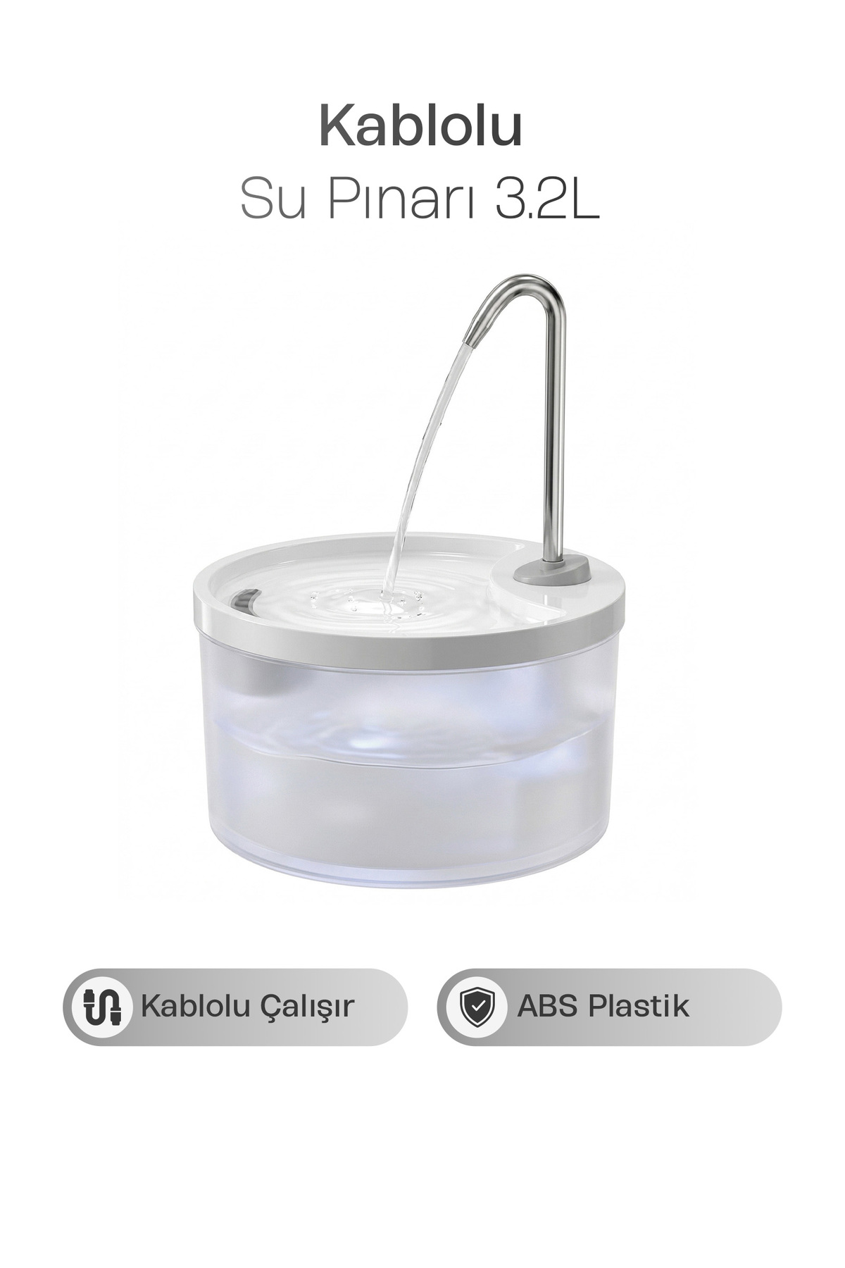 فواره آب خودکار حیوانات خانگی جاستی پت justie pet، مدل JWF-1-C، گرد، ۳٫۲ لیتری، سفید و کم‌صدا