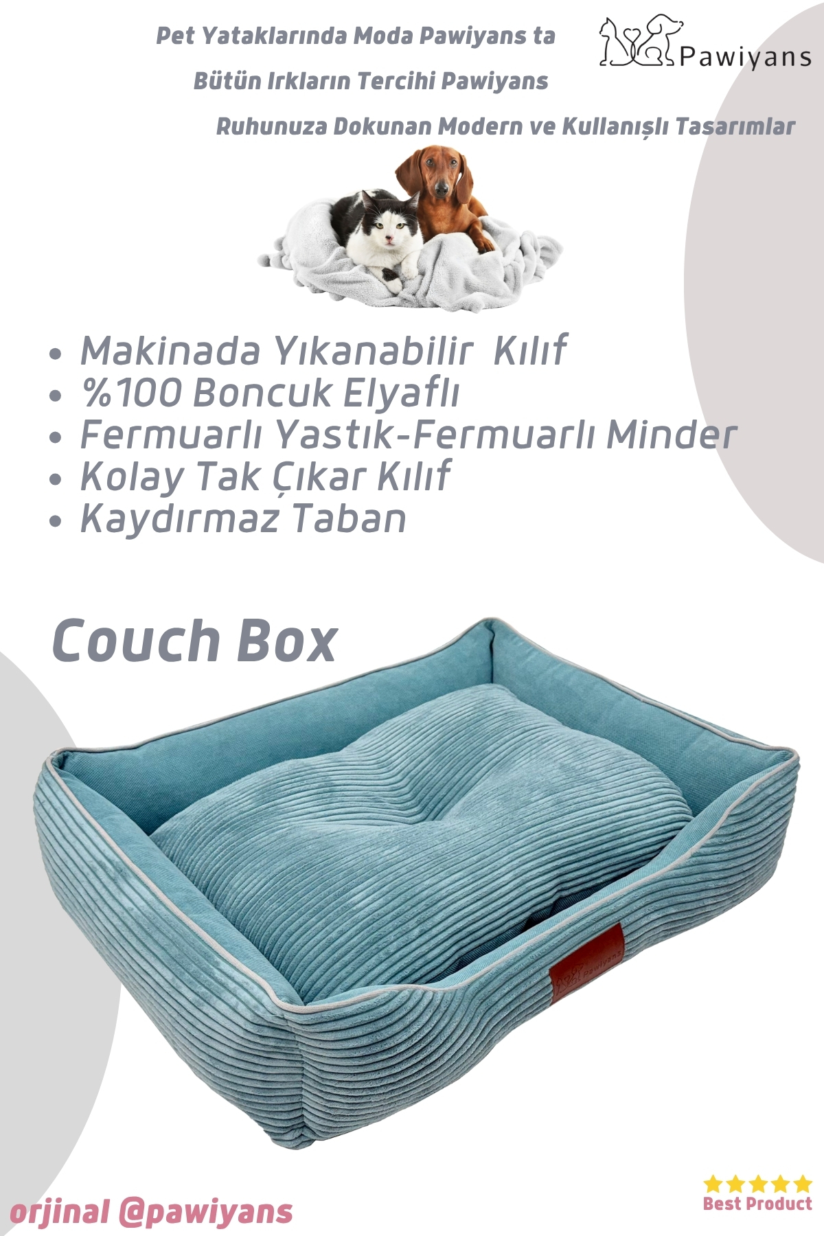 جای خواب گربه و سگ پاویانس PAWİYANS مدل P104104، الیاف ۱۰۰٪ و روکش قابل شست‌وشو چندرنگ
