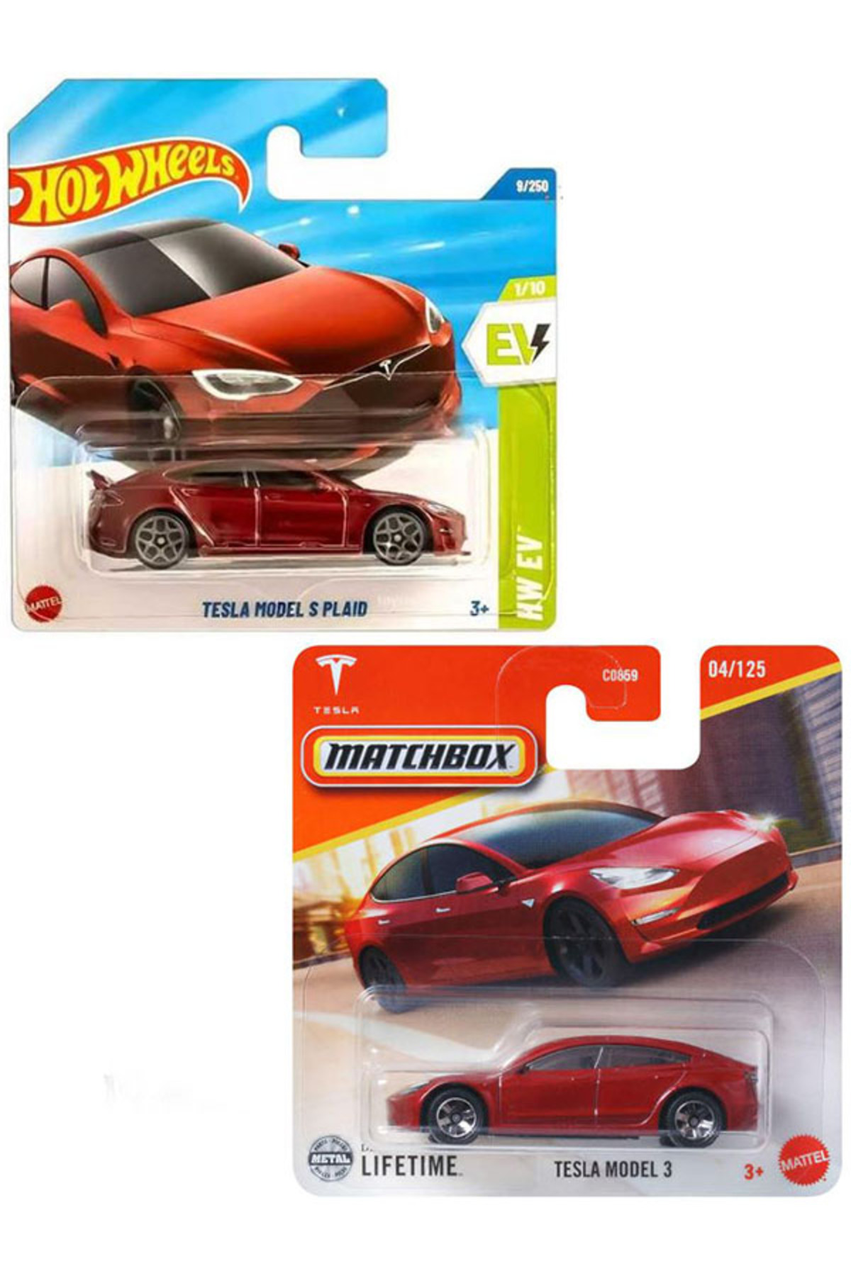 ماشین اسباب بازی 2 وسیله نقلیه تنظیم شده MATCHBOX TESLA MODEL 3 & HOT WHEELS S PLAİD 1 64 قرمز هات ویلز اورجینال HOT WHEELS