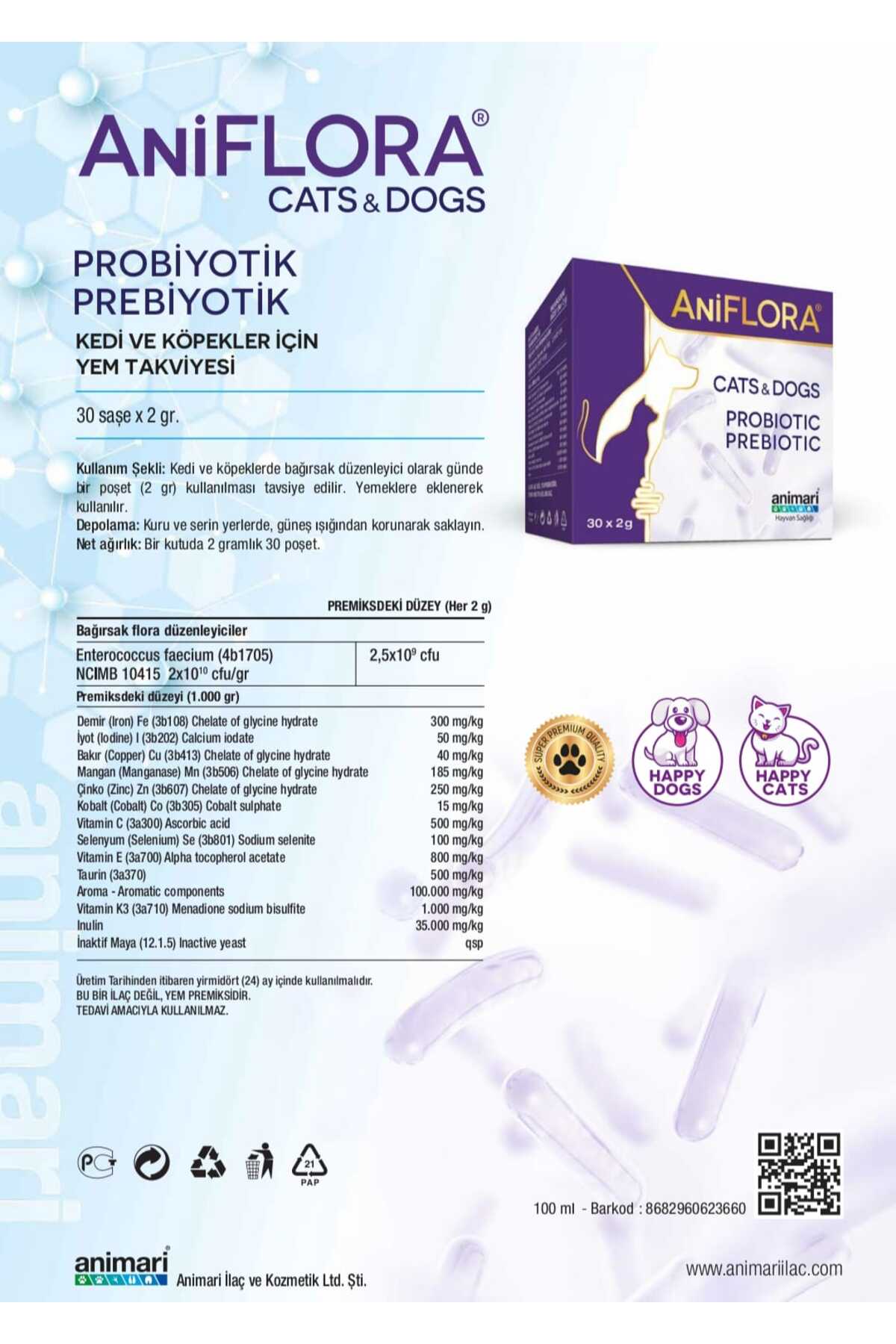مکمل غذایی پروبیوتیک گربه آنیماری animari ANİFLORA PLUS PROBIOTIC