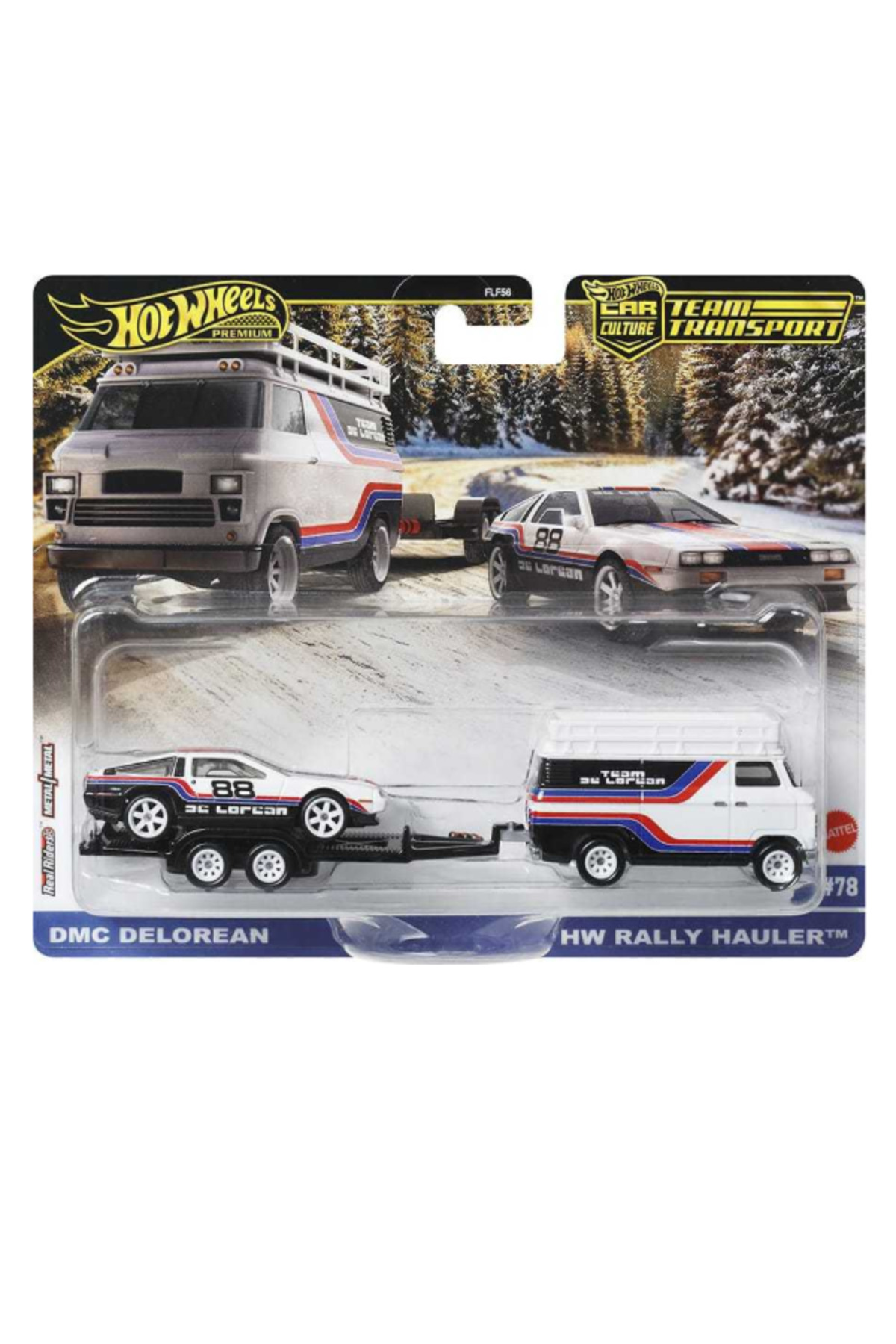 ماشین اسباب بازی تیمی پریمیوم اتومبیل حمل و نقل DMC DELOREAN HW RALLY HAULER MODEL CAR AND TRUCK هات ویلز اورجینال HOT WHEELS