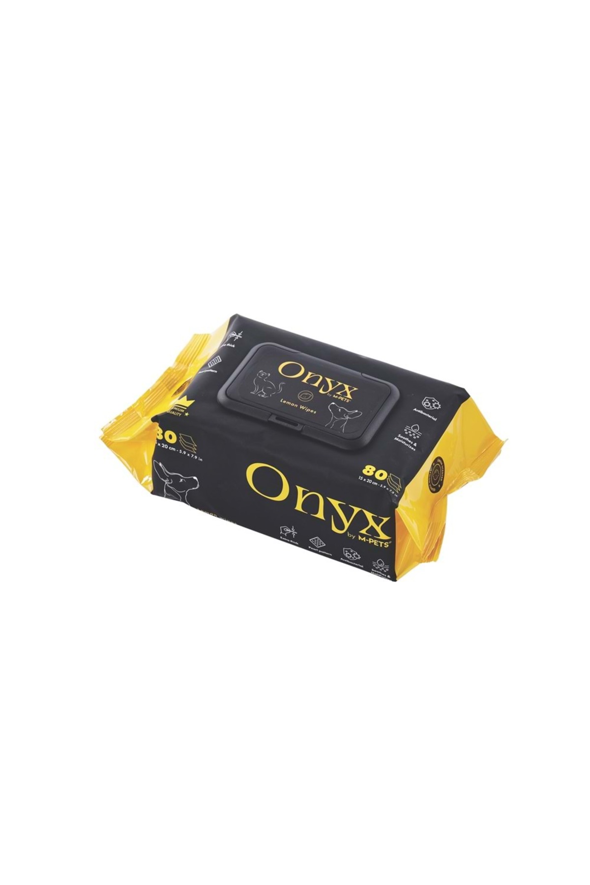دستمال مرطوب پاک‌کننده گربه و سگ ام‌پتس M-PETS ONYX با رایحه لیمو، ۸۰ عددی