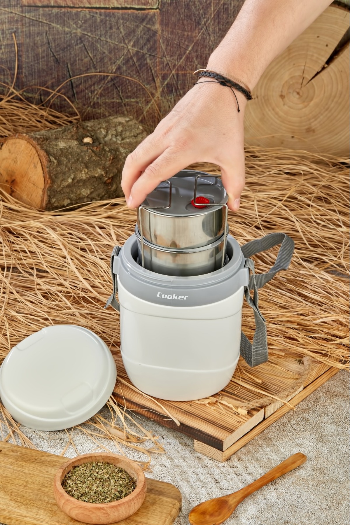 فلاسک قمقمه غذا 3 تکه 1.2 لیتری لوکس با محفظه فولادی اورجینال Cooker