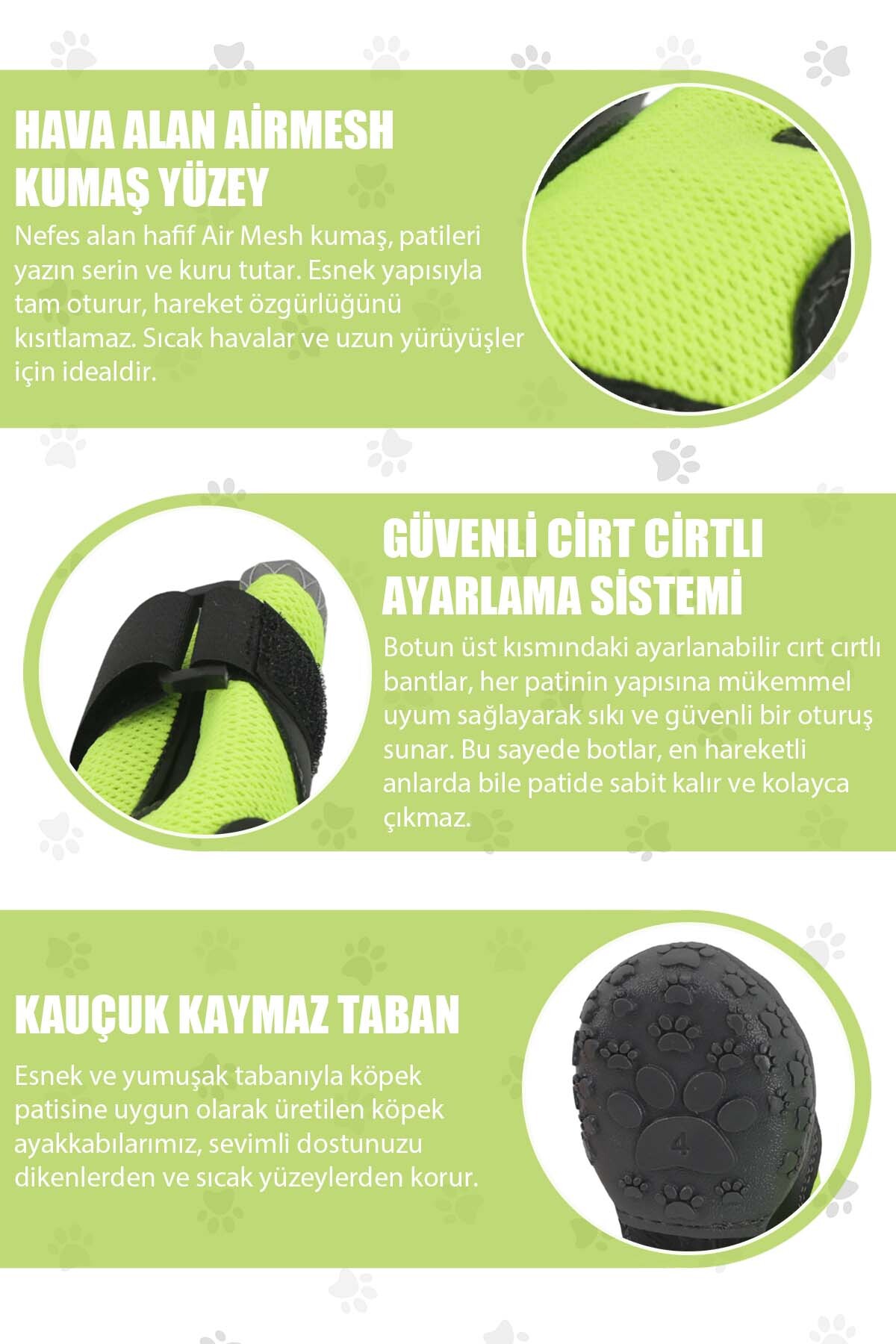کفش تابستانی سگ پاوپرینتس PawPrints AirMesh با بست چسبی و زیره لاستیکی سبز