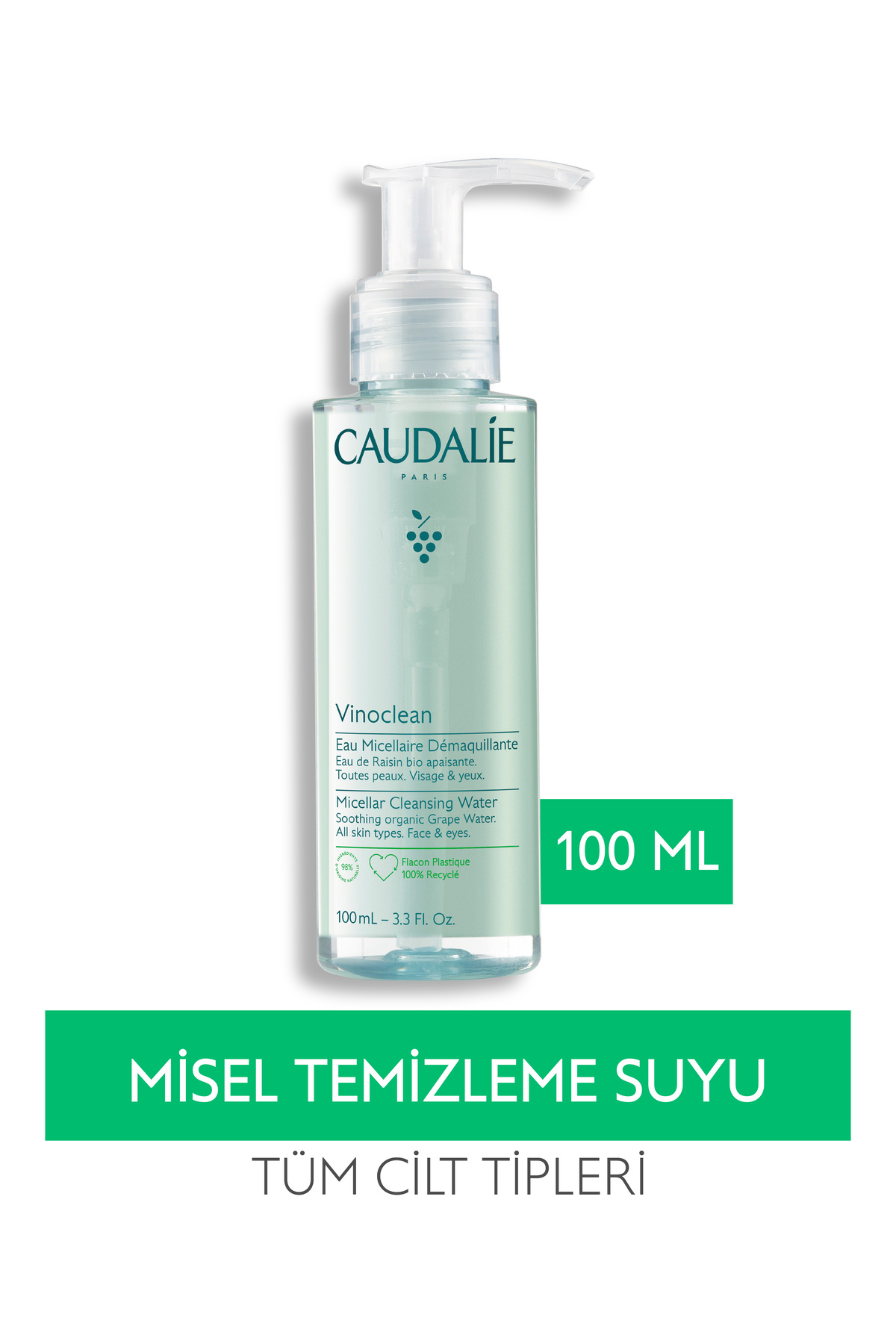 Caudalie میسلار پاک کننده آرایش و چربی پوست Vinoclean مناسب برای انواع پوست 100 میل