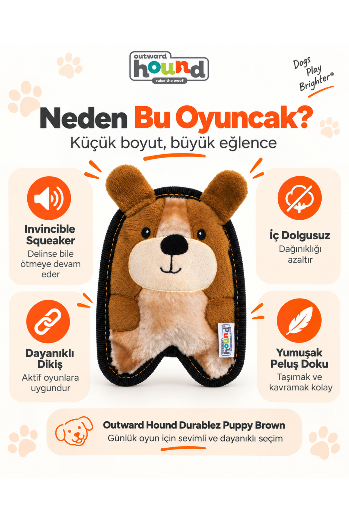 اسباب‌بازی سگ آوت‌وارد هاوند Outward Hound، سری Invincibles Puppy، سایز XS، صدادار و بادوام