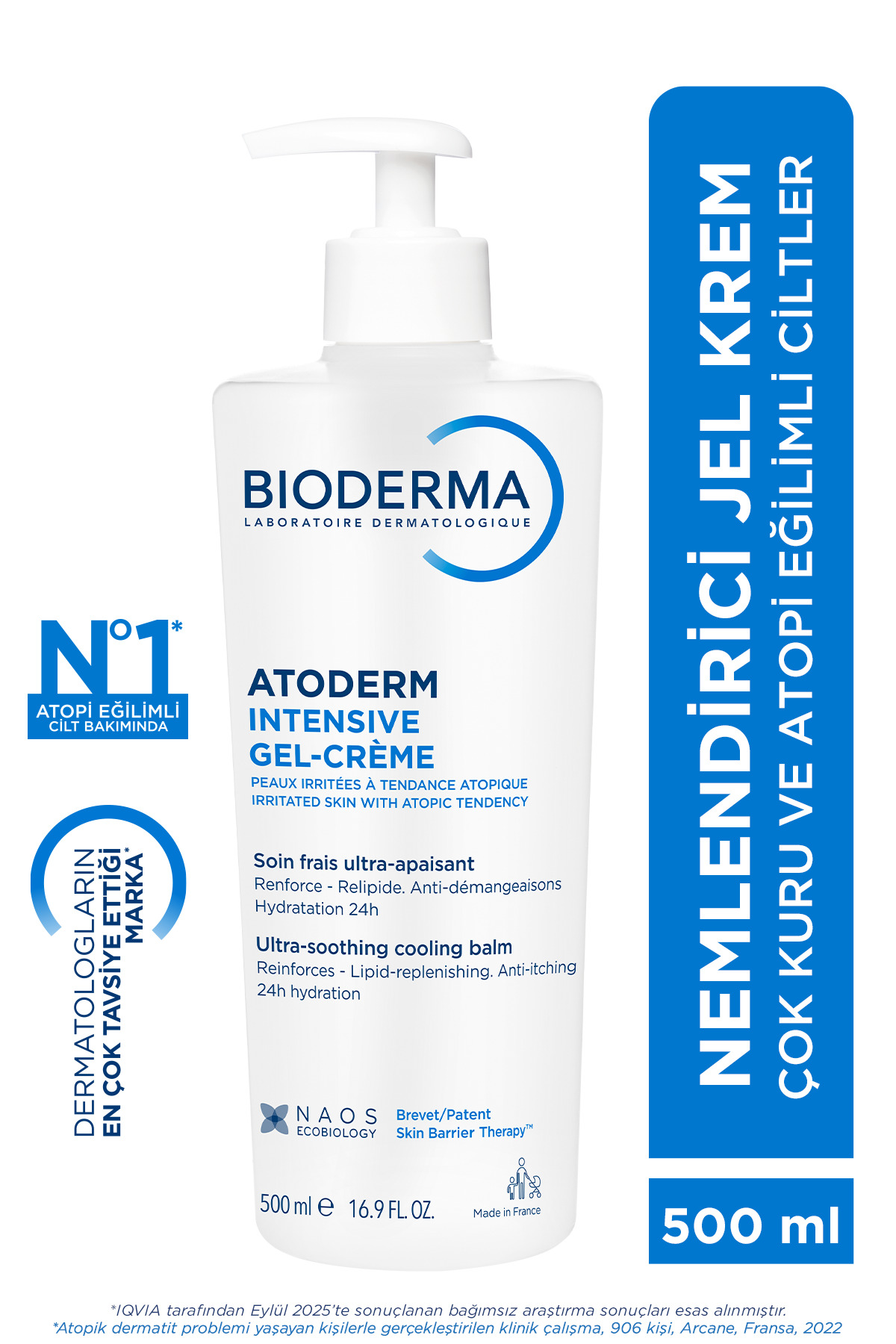 Bioderma مرطوب کننده ژل کرم ATODERM INTENSİTE برای پوست خشک و حساس با نیاسینامید 500 میلی لیتر