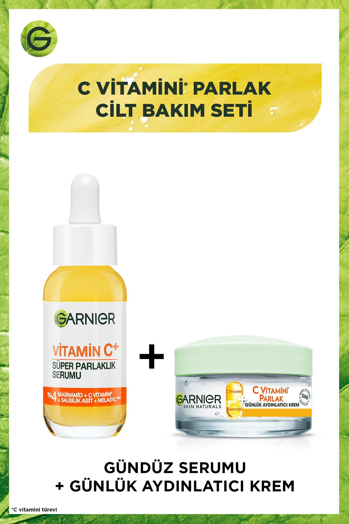 ست مراقبت پوست سرم ویتامین C نیازینامید + اسید سالیسیلیک کرم مرطوب کننده لیمو X2 Garnier