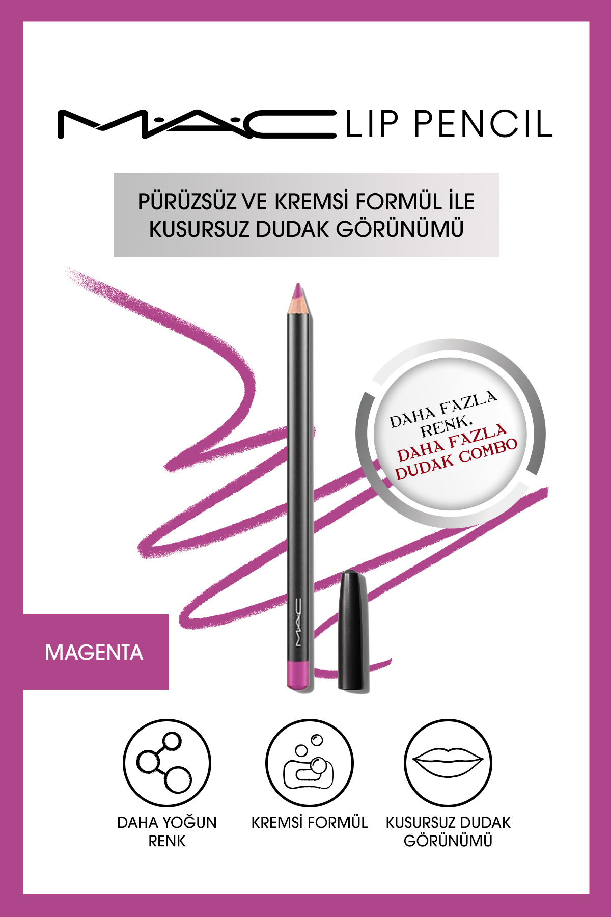 مداد لب Lip Pencil مدل MAGENTA بنفش مایل به صورتی زنده حجم 1.45 میل مک MAC