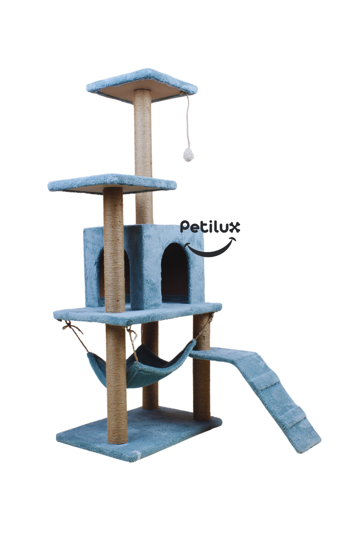 خانه بازی اسکرچر گربه پتی‌لوکس Petilux فیروزه‌ای، دارای ننو و جای خواب