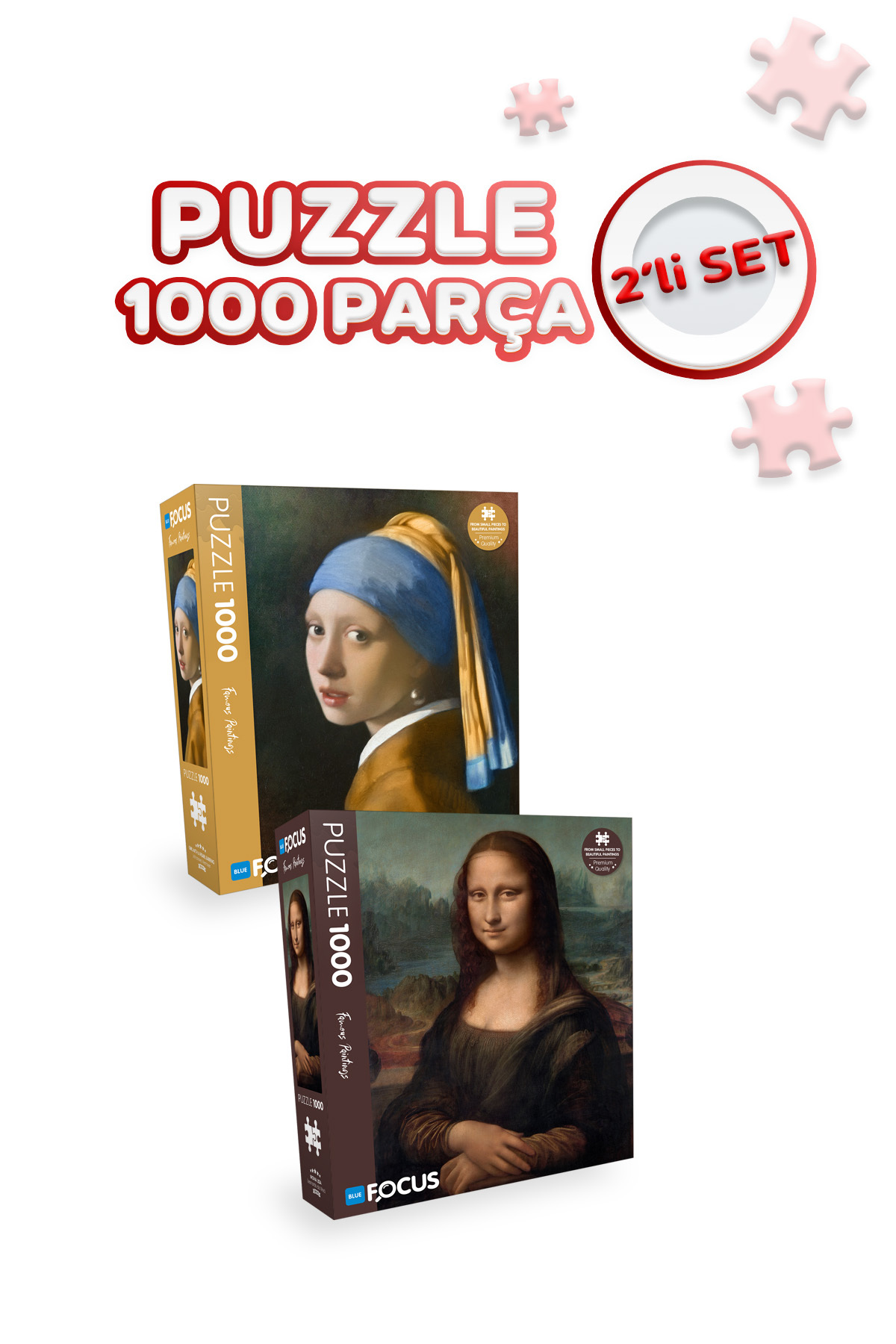 پازل 2 PIECES 1000 PIECE دختری با گوشواره مروارید و مونالیزا Blue Focus