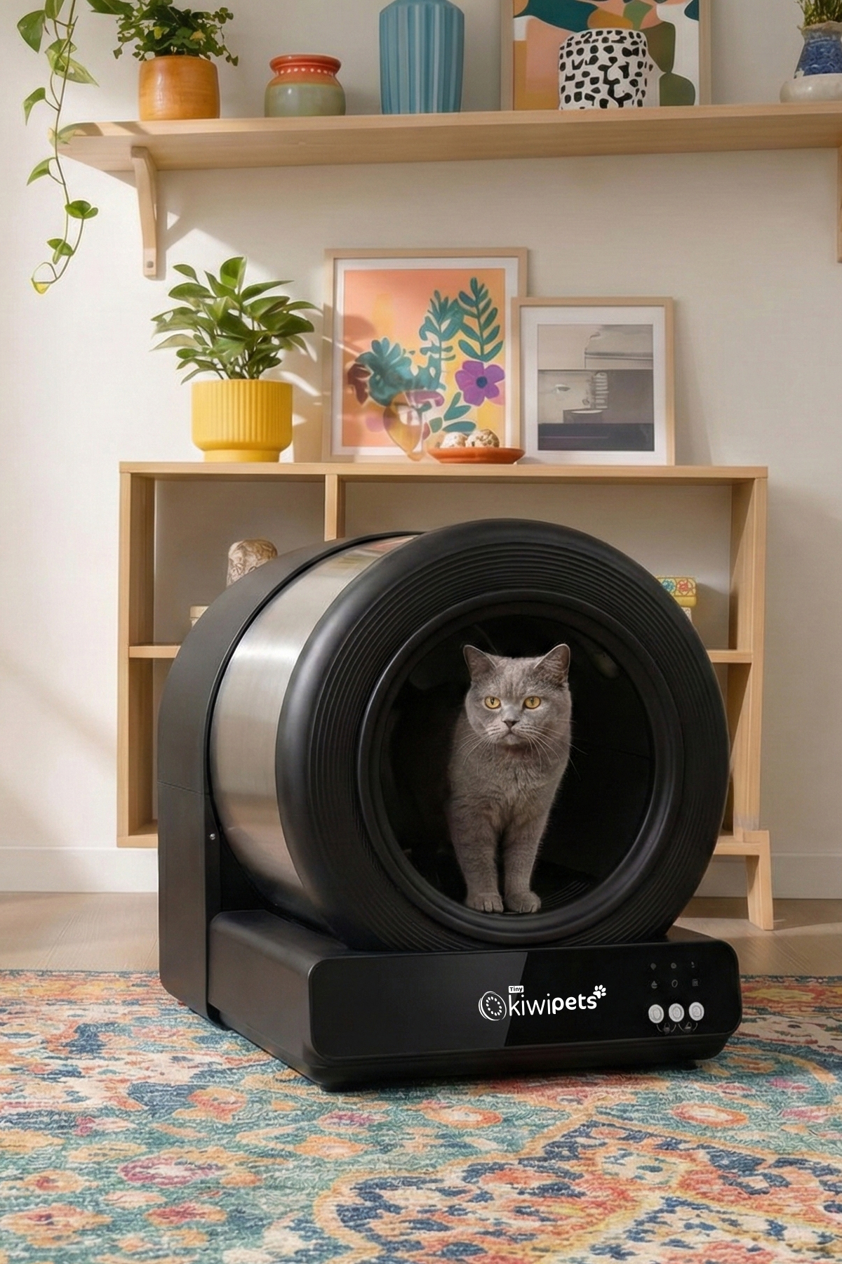 توالت گربه خودتمیزشونده و هوشمند تاینی کیوی‌پتس Tiny Kiwipets، مدل KPLB-10771S، با ظرفیت ۶۰ لیتر و بوگیر، مشکی