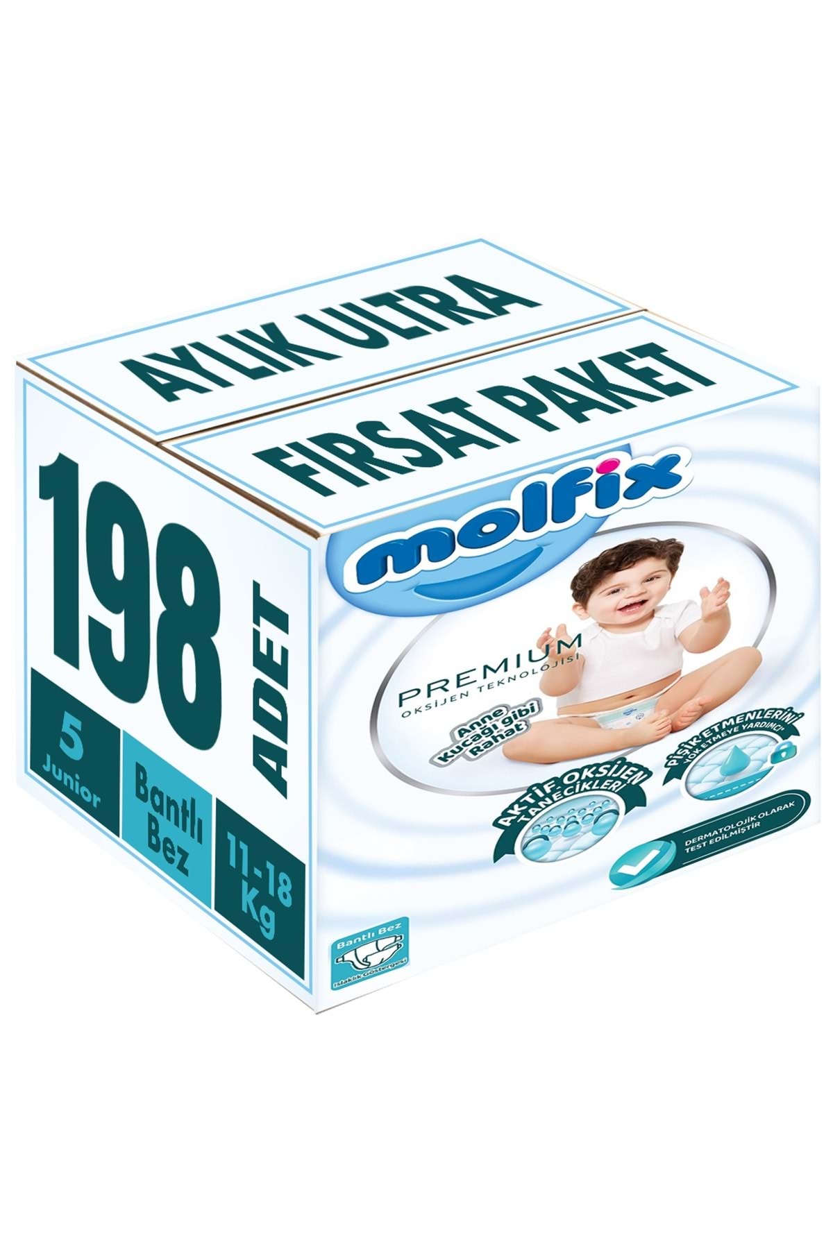 پوشک بچه اندازه ممتاز: 5 11 18 کیلوگرم جونیور 198 تکه ماهانه ULTRA PK اورجینال Molfix