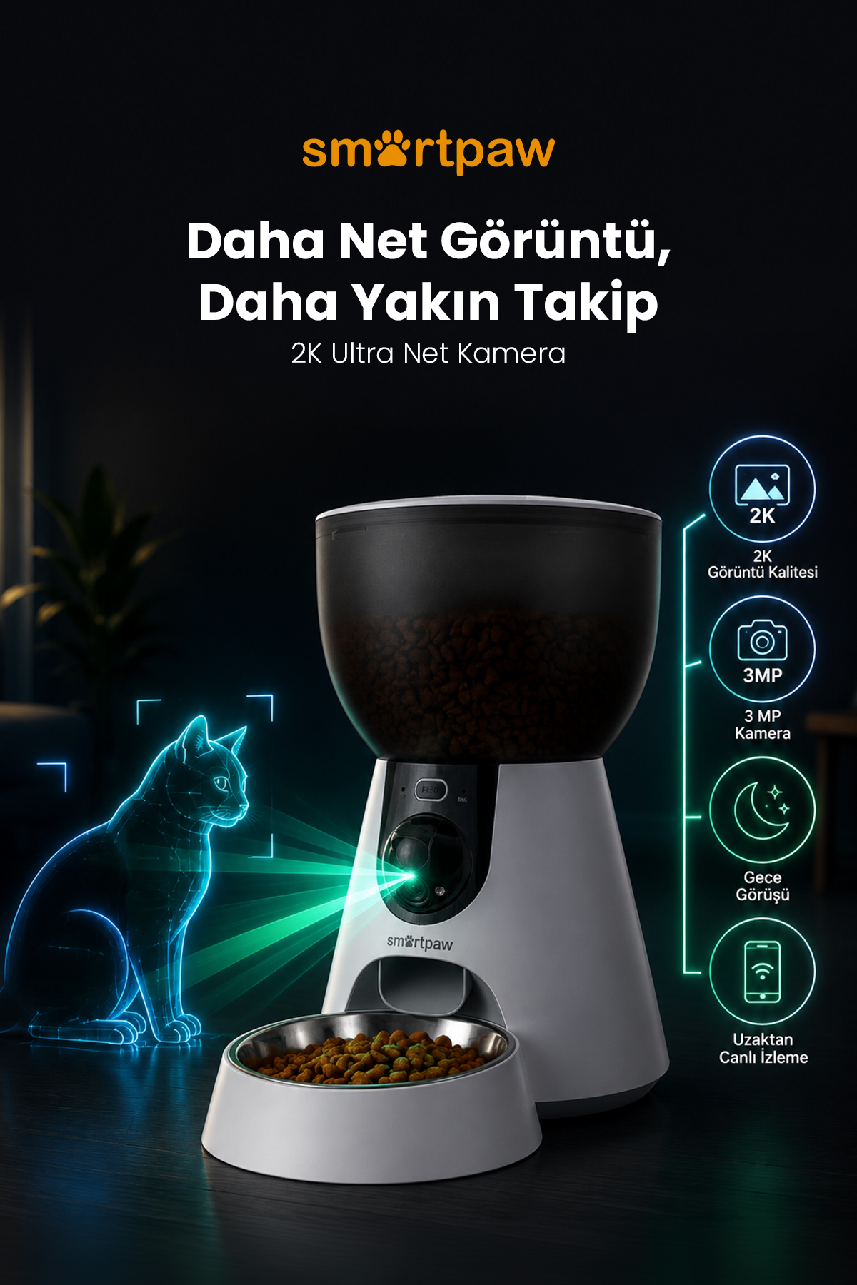 ظرف غذای خودکار هوشمند اسمارت‌پا SMARTPAW Fresh Feeder Ultra، ۴ لیتری، دوربین‌دار و مجهز به دید در شب