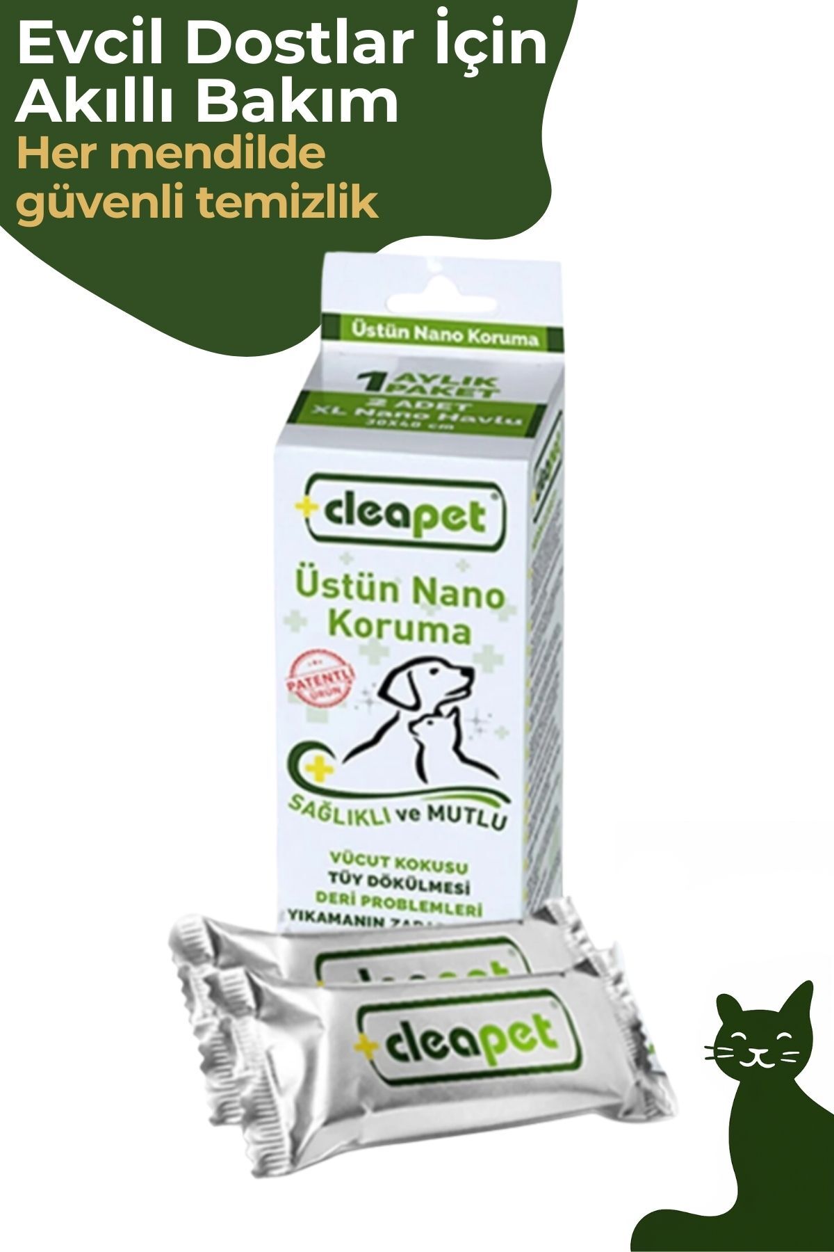 حوله مراقبت از پوست و موی گربه کلیپت Cleapet، بسته ۲ عددی