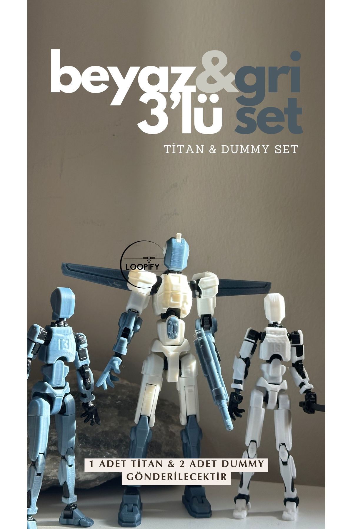 اسباب بازی های فیگور دیگر مجموعه ربات اکشن TITAN 13 3 تایی سفید و خاکستری & LUCKY Loopify