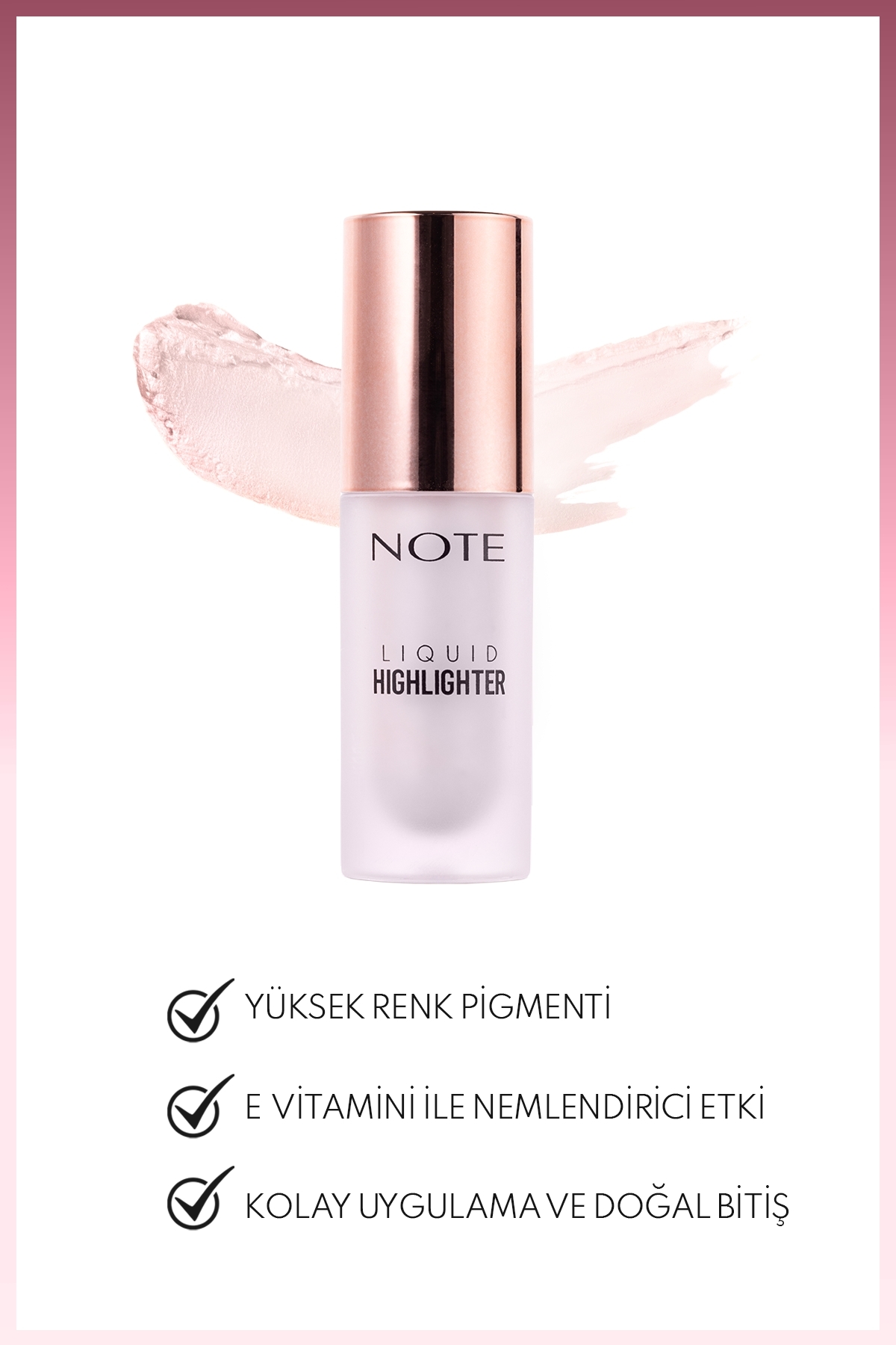 هایلایتر مایع با اثر مرطوب کننده 100 صورتی ملایم Note Cosmetics
