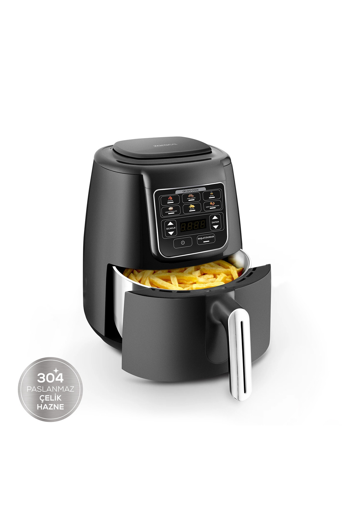 سرخ کن AIR PRO COOK STEEL XL AIRFRYER WITH CHAMBER مشکی نقره ای 4 لیتری برای نفر اورجینال Karaca