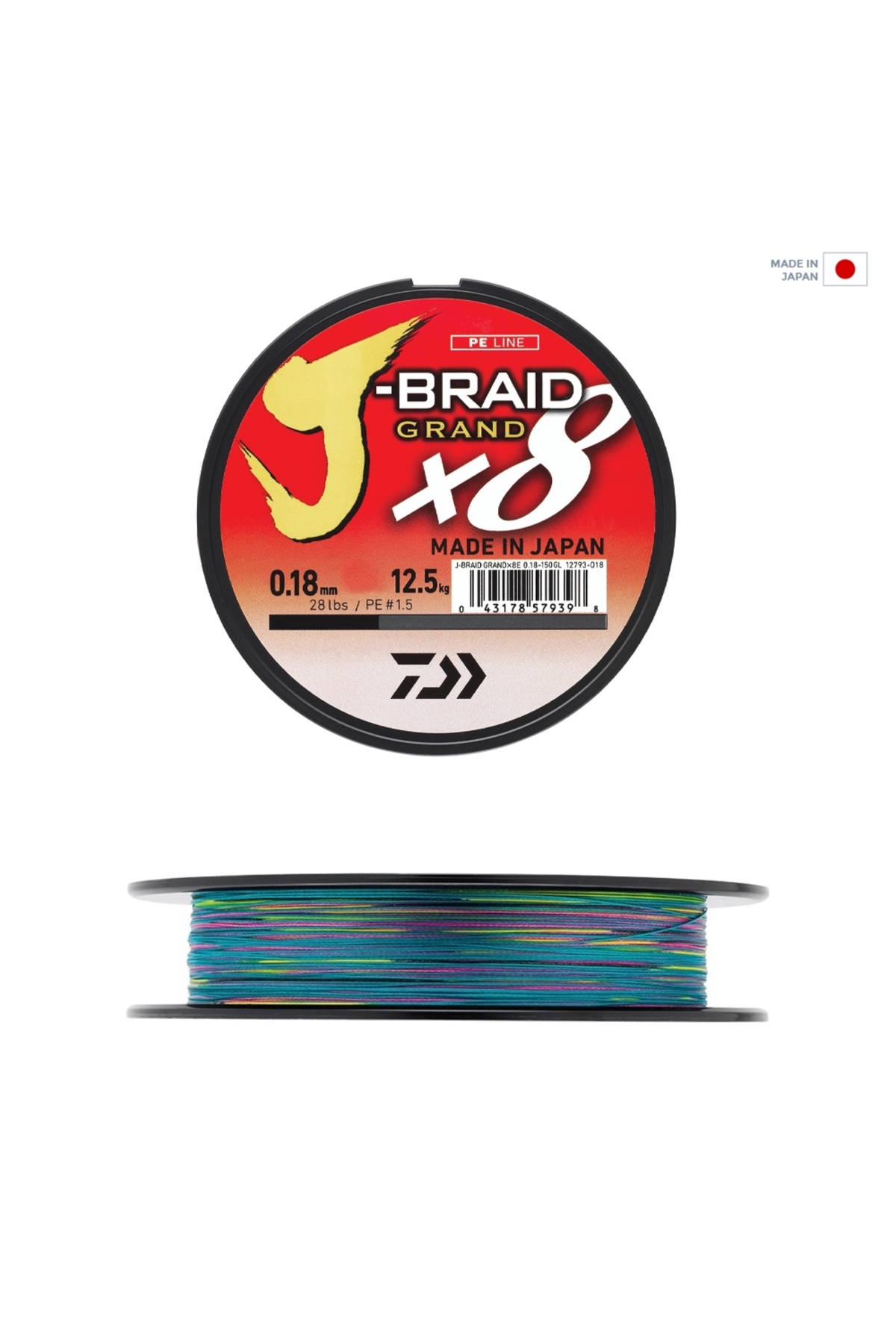 نخ ماهیگیری بافته‌شده دایوا Daiwa J-Braid Grand 8B چندرنگ، ۳۰۰ متر، ۰,۱۳ میلی‌متر