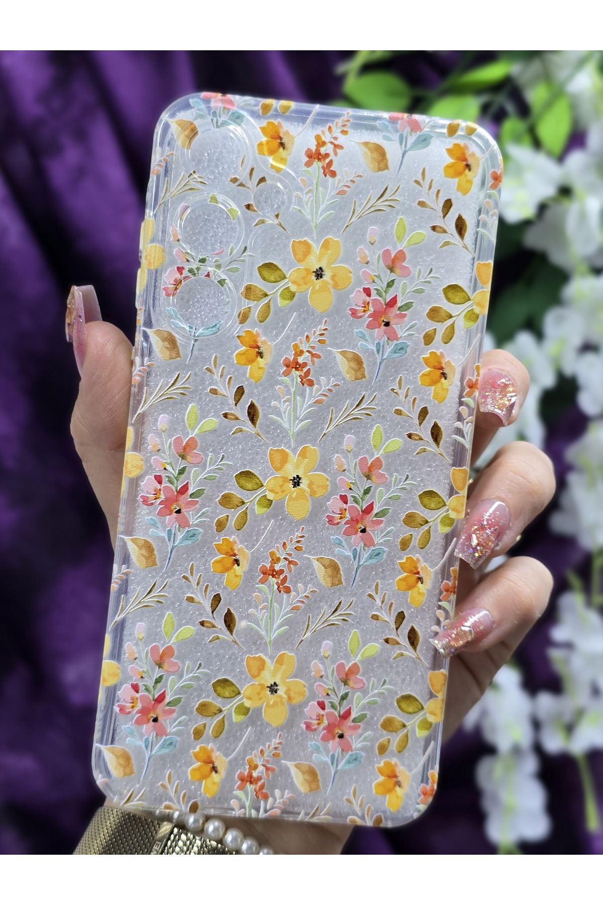کاور و قاب گوشی شفاف با طرح گل های رنگارنگ سازگار SAMSUNG GALAXY A55 A35 Magic Ring