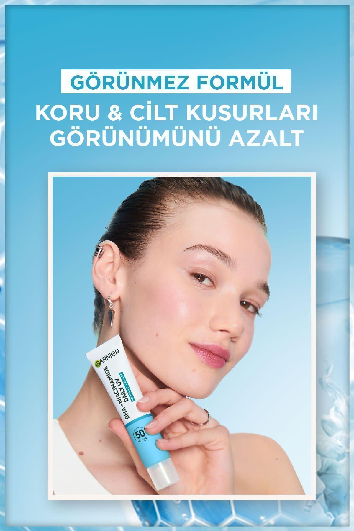 Garnier ضدآفتاب روزانه بافت مایع کرم صورتی BHA+Niasinamide Pure &amp; Clean SPF50 40 میلی لیتر