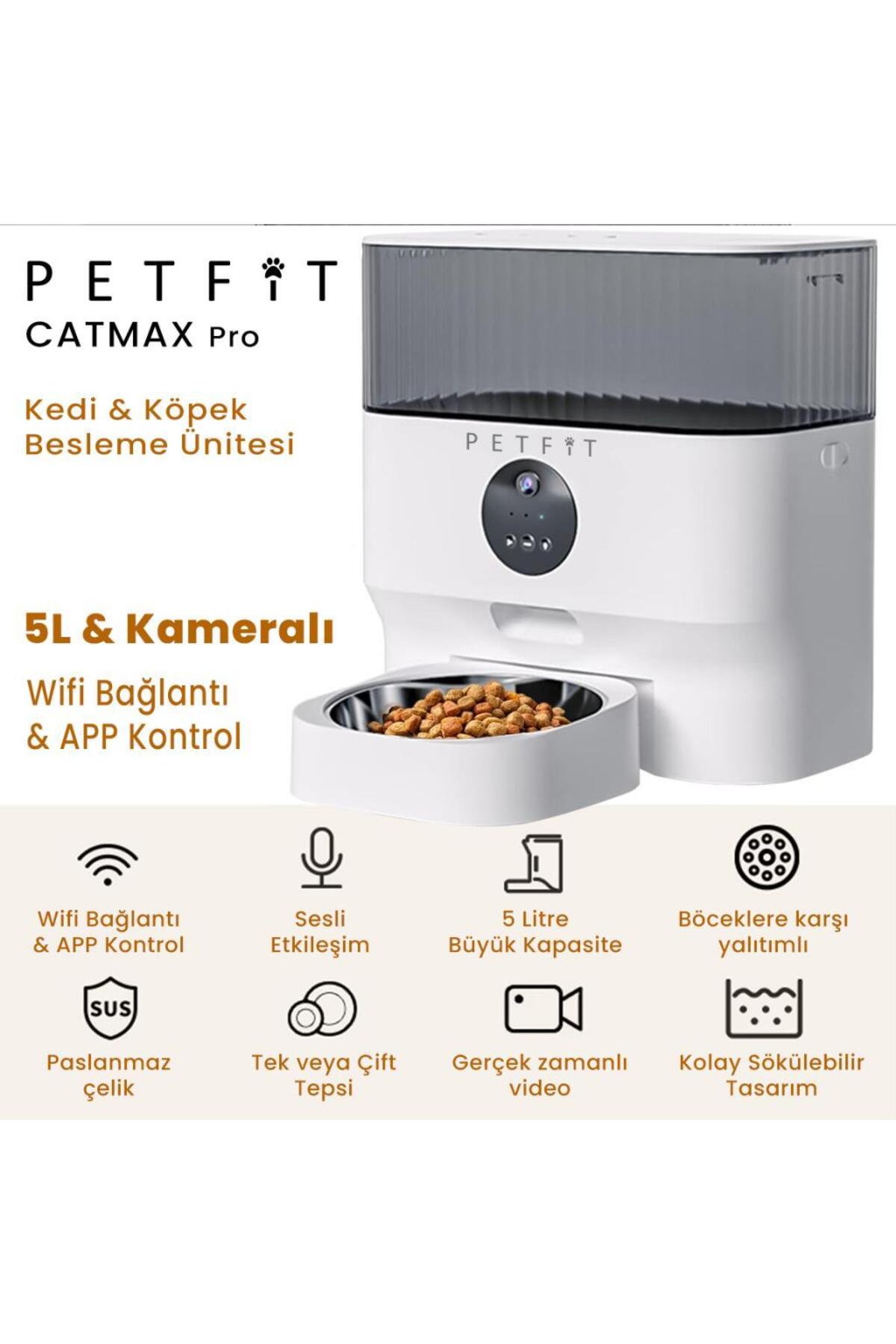 ظرف غذادهی خودکار هوشمند پت‌فیت Petfit CatMax Pro، ۵ لیتری، Wi-Fi و دوربین‌دار برای گربه و سگ