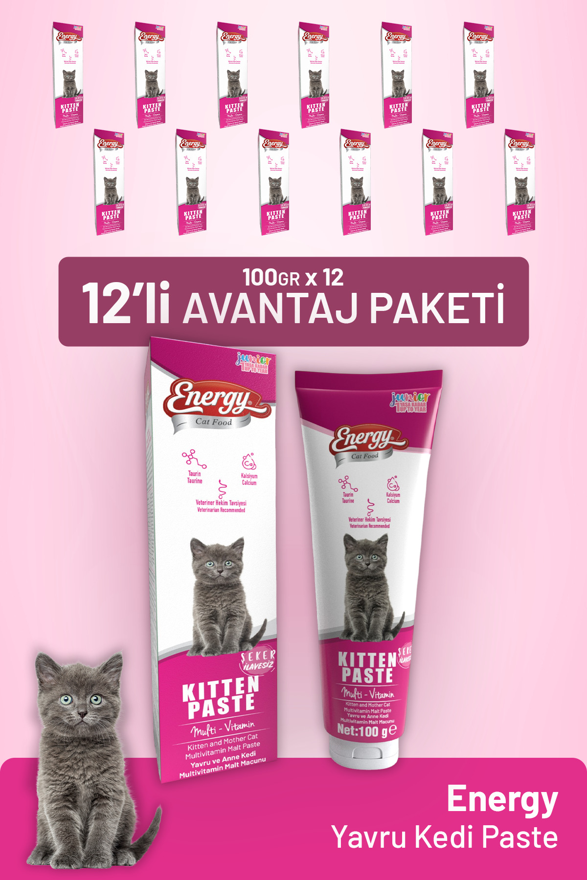 خمیر بچه‌گربه کت فود انرژی Cat Food Energy، ۱۰۰ گرمی، بسته ۱۲ عددی