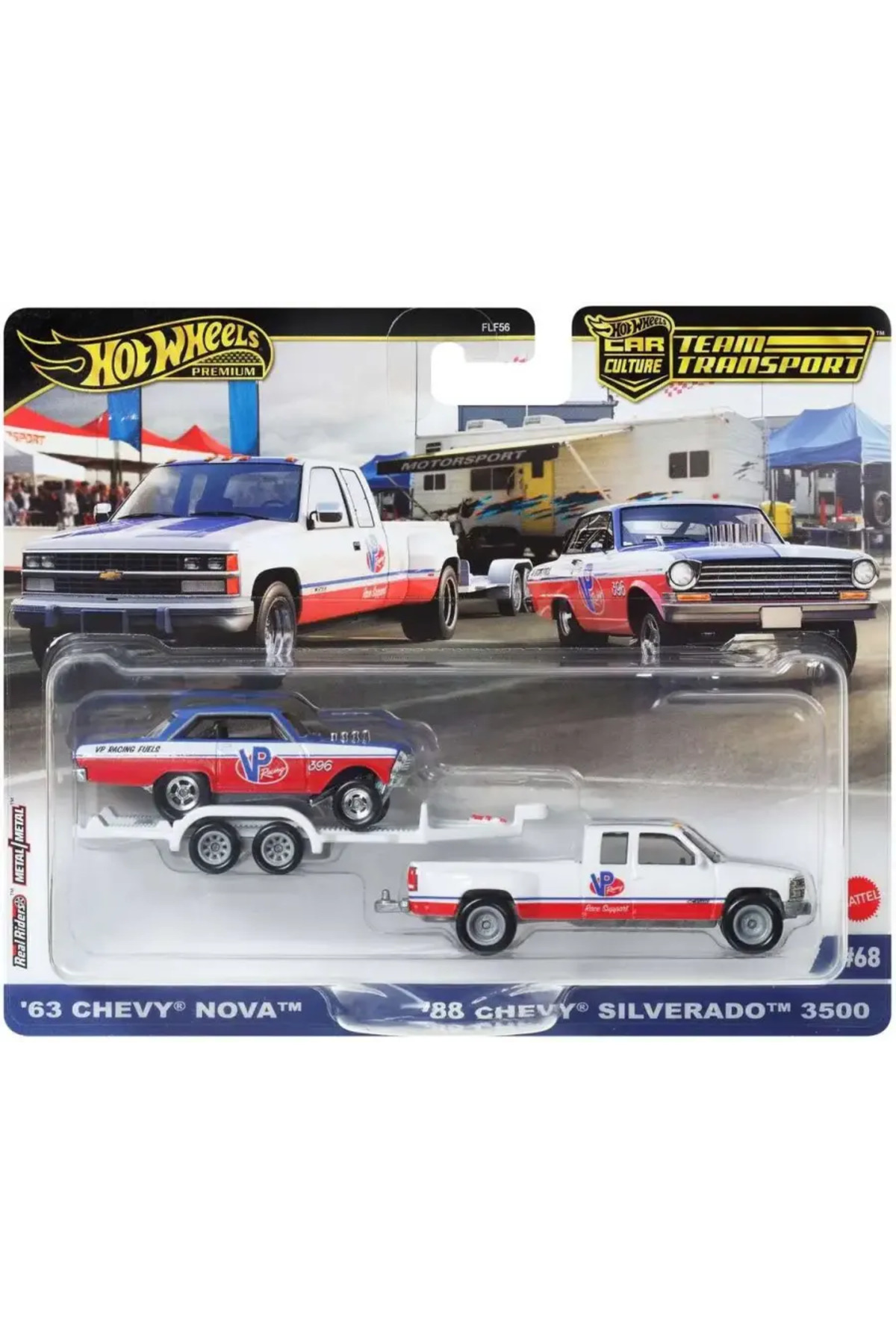 ماشین اسباب بازی حمل و نقل تیم فرهنگ اتومبیل 63 CHEVY NOVA & 88 SILVERRADO 3500 DIECAST CAR HRV42 هات ویلز اورجینال HOT WHEELS