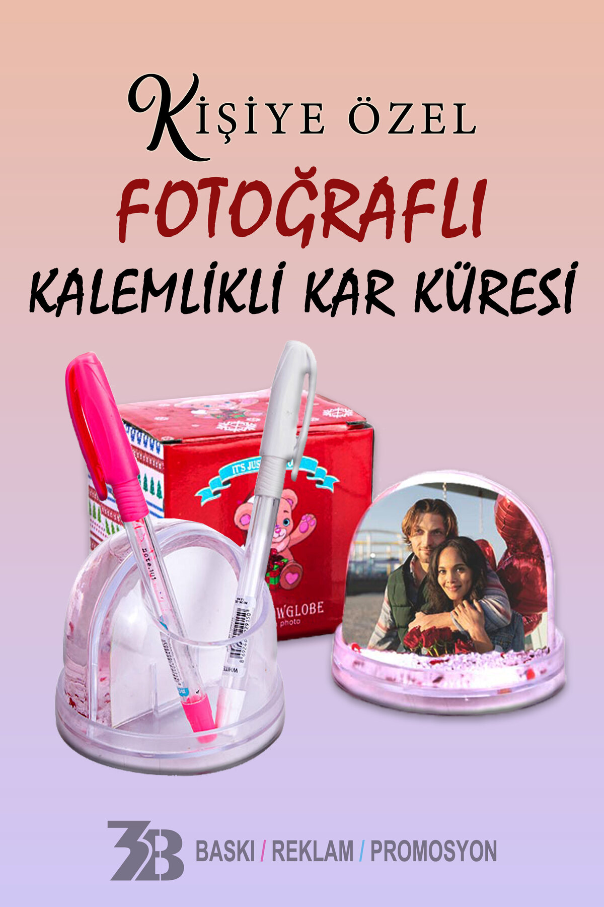 گوی برفی گلوب شخصی شده چاپ با جا قلم از ترکیه 3B BASKI REKLAM PROMOSYON