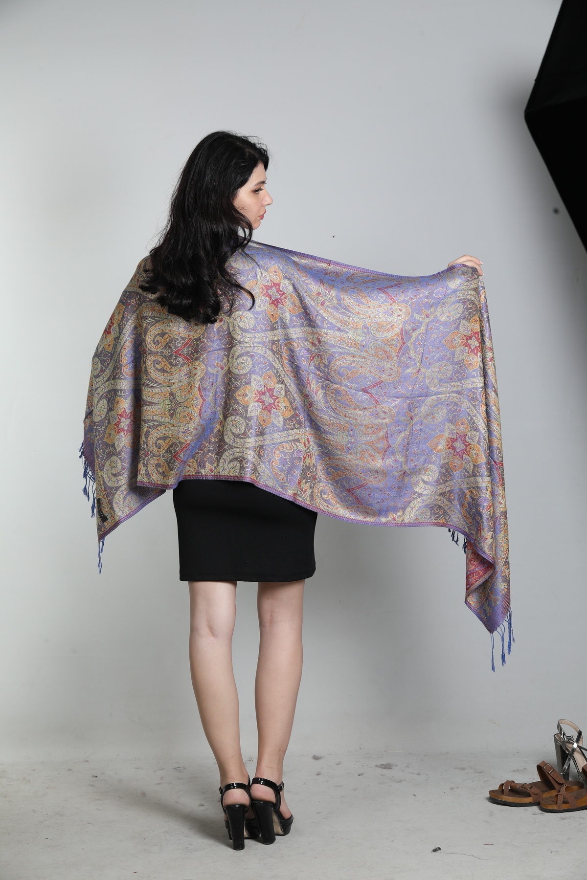 شال ابریشمی دوطرفه زنانه میستیک Mystic مدل MS-415، بنفش چندرنگ