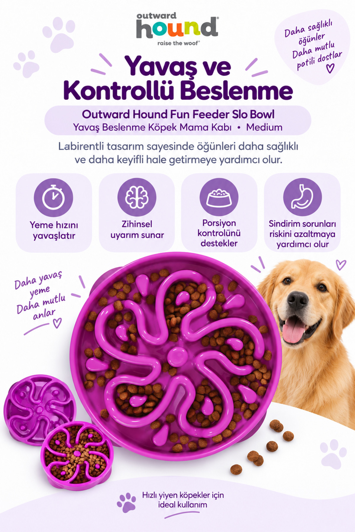 کاسه غذای سگ برای تغذیه آهسته، اوت‌وارد هاوند Outward Hound Fun Feeder Slo Bowl مدل PG1626، متوسط