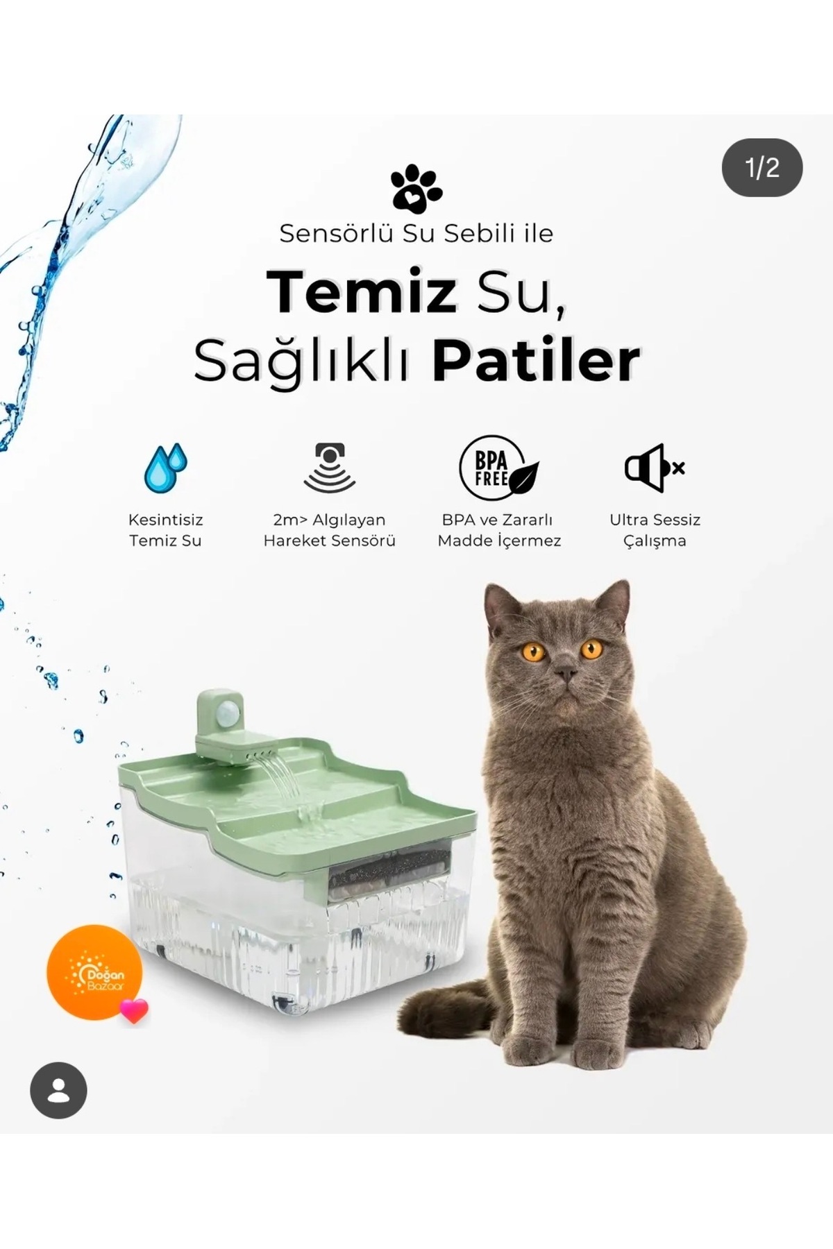 آبخوری سنسوردار گربه گوبی‌پت GOBYPET، سبز