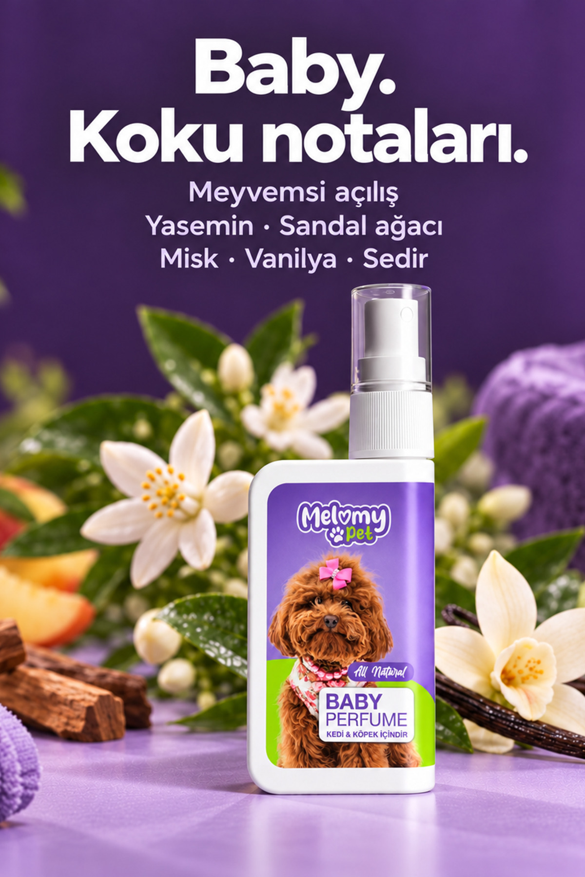 عطر گربه و سگ ملومی Melomy Baby، ۵۰ میلی‌لیتر