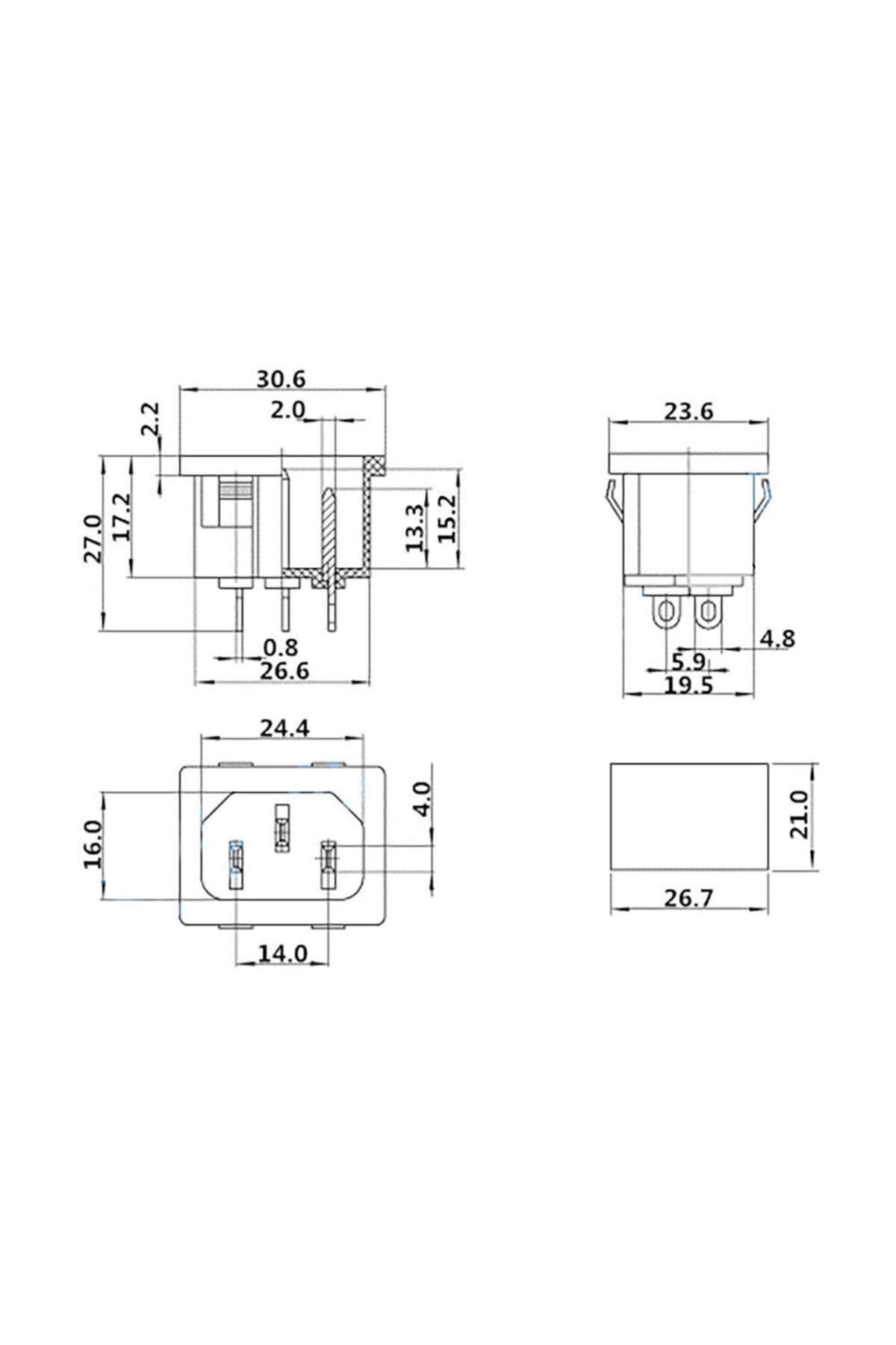لوازم روباتیک سوکت ورودی برق 220 ولتی 15A AC MALE C14 نوع پایه پانل 3 پین کانکتور اتصال کابل از ترکیه Genel Markalar