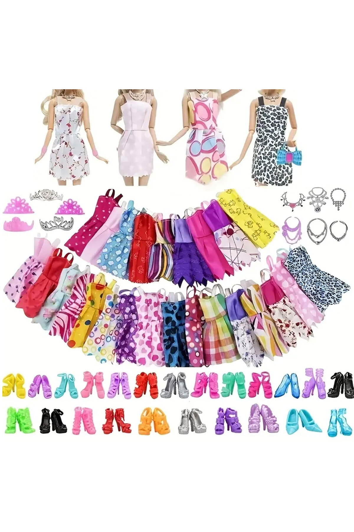 عروسک های اسباب بازی و لوازم جانبی ست لباس 20 پارچه 4 جفت کفش 8 تیکه از ترکیه CT-TOYS