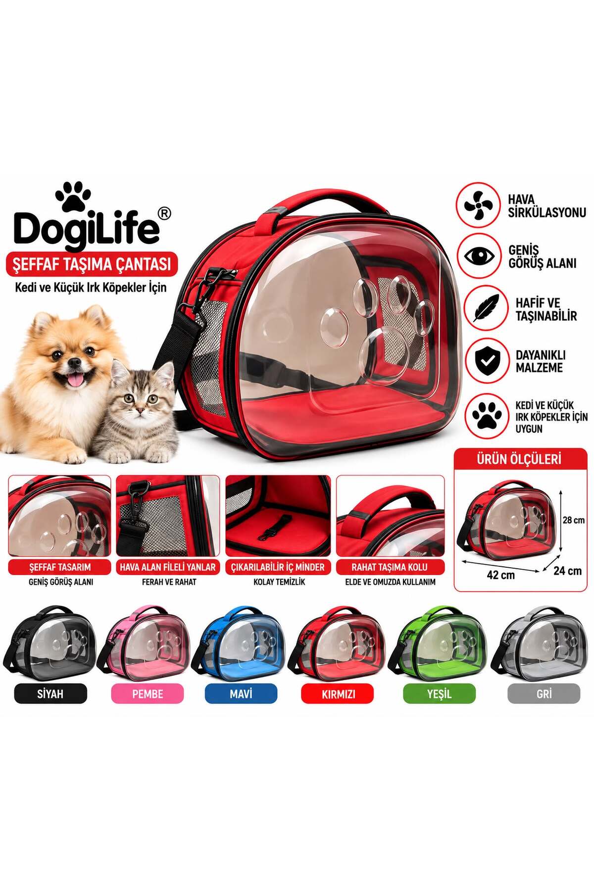 کیف حمل گربه و سگ‌های نژاد کوچک داگی Doggie، قرمز