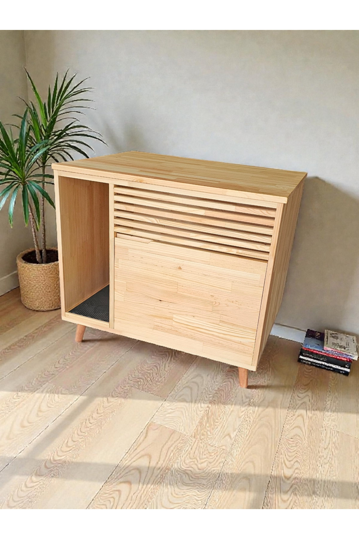 کابین توالت گربه چوبی XXL آهشاپ‌سیتی AHŞAPCİTY بژ