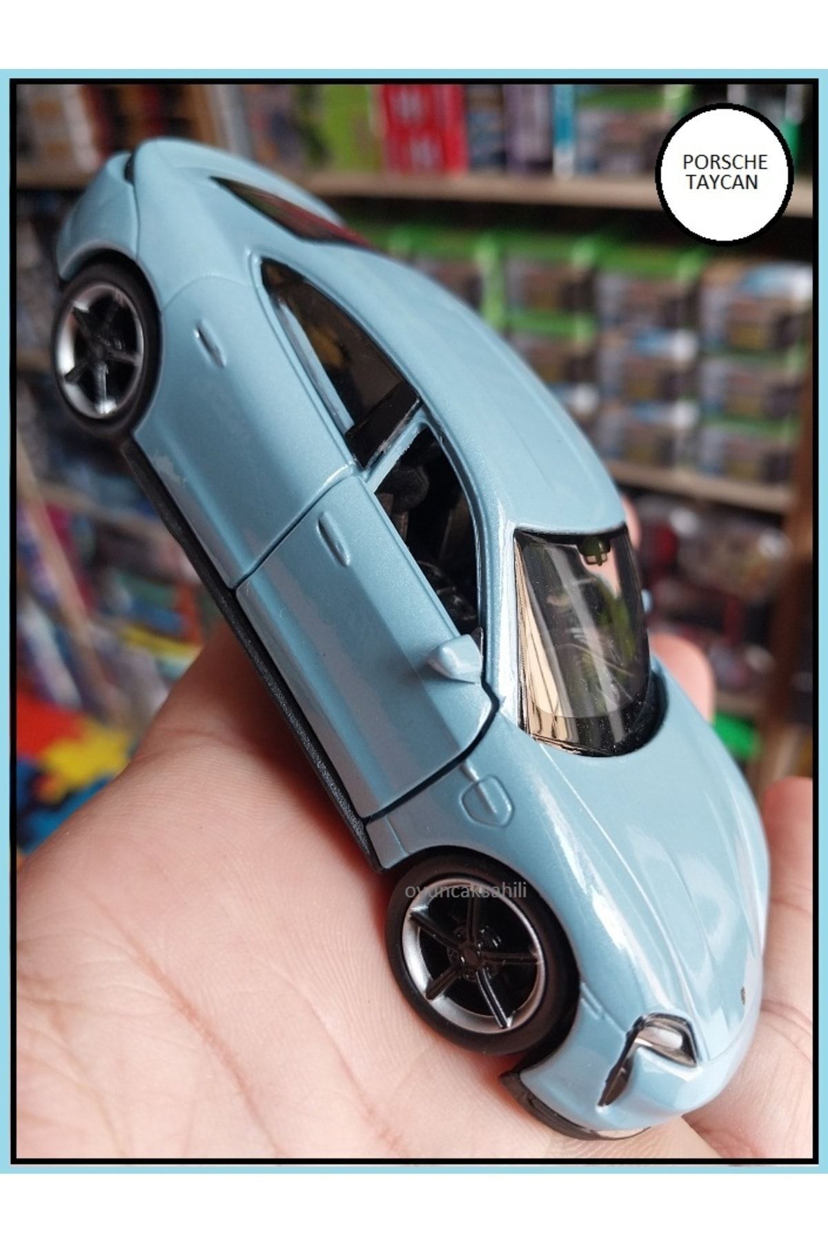 مدل خودرو PORSCHE TAYCAN TURBO S CASE 1.36 DIECAST ORIGINAL 2022 درب‌های عقب فلزی آبی باز از ترکیه OYUNCAKSAHİLİ