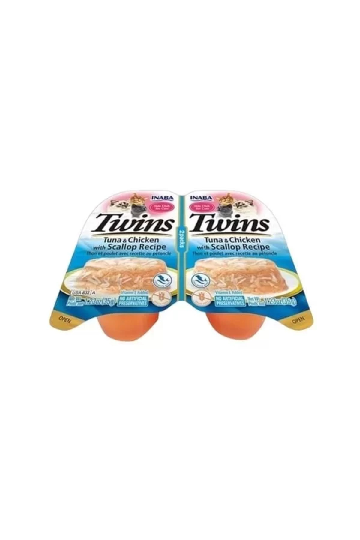 کنسرو غذای مکمل گربه بالغ اینابا Inaba Twins با تن، صدف اسکالوپ و مرغ در ژله 35 Gr
