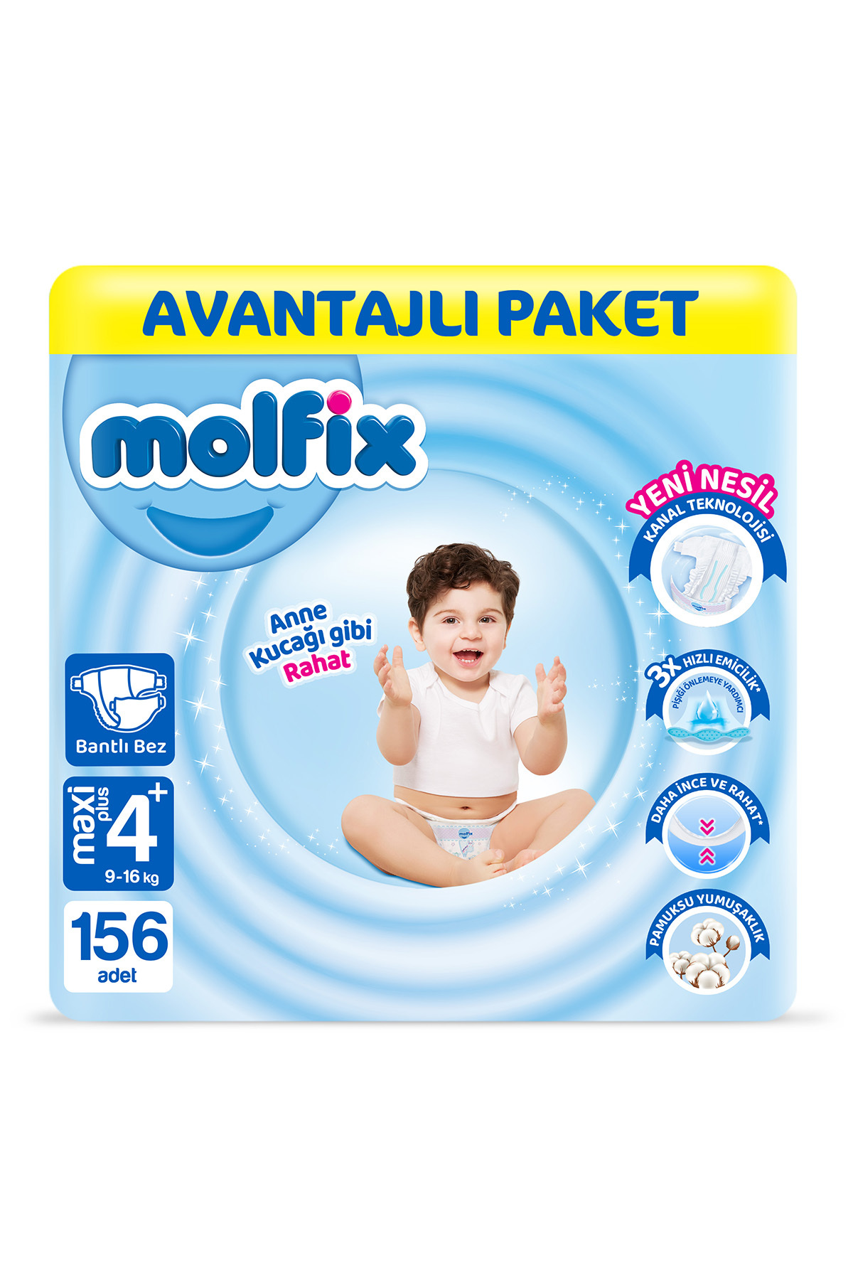 پوشک بچه 4+ سایز MAXI PLUS بسته مزیت 156 عددی اورجینال Molfix