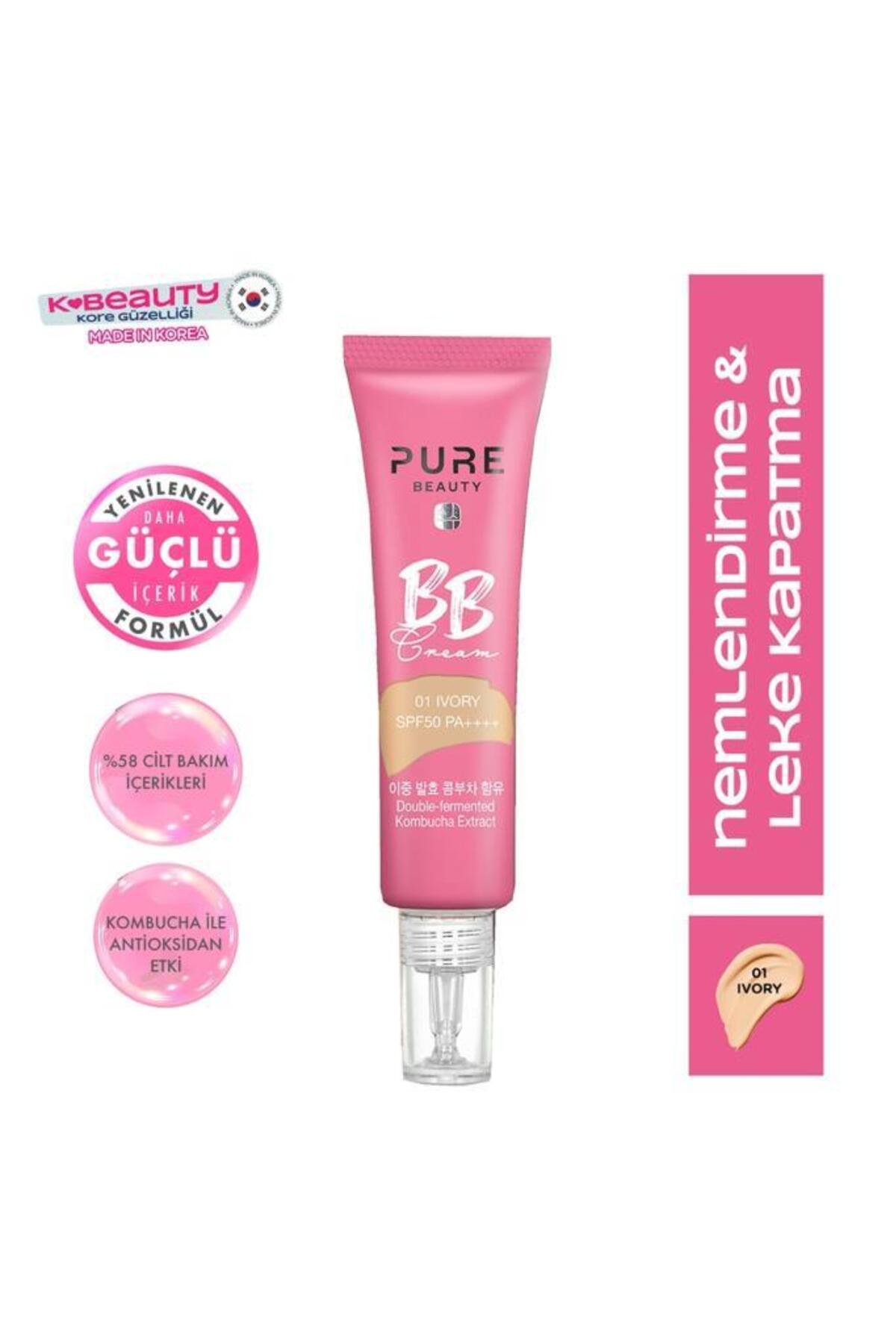 کرم بی‌بی پیور بیوتی PURE BEAUTY مدل 1001، SPF50 PA++++، رنگ عاجی (بژ)، ۳۰ میلی‌لیتر
