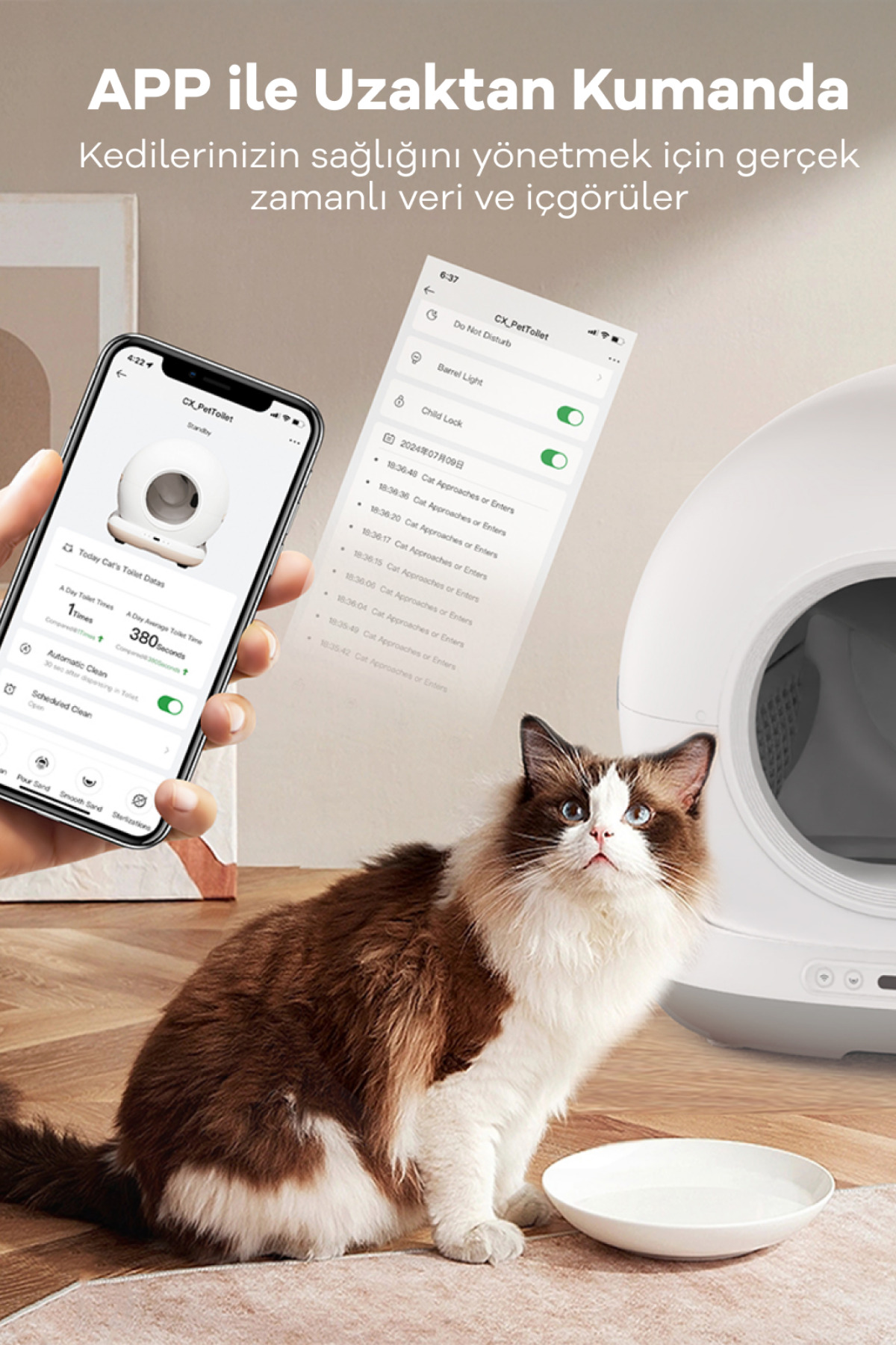 توالت گربه خودکار ویرتز Whirtz مدل WR-PT-1006، ۷۲ لیتر، مخزن پسماند ۷ لیتری، UV، WiFi و کنترل موبایلی