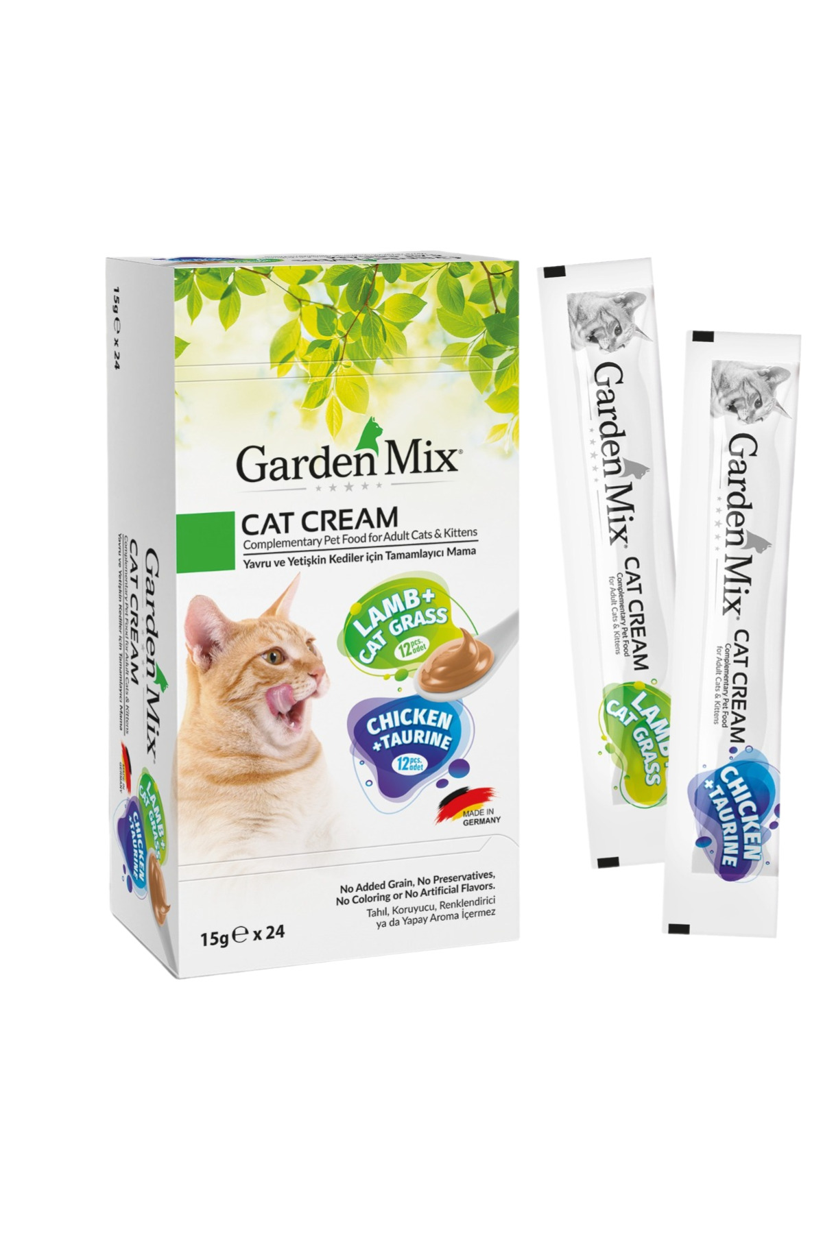 تشویقی کرمی گربه گاردن‌میکس Gardenmix XXL با طعم مرغ و بره، ۱۵ گرم × ۲۴ عدد