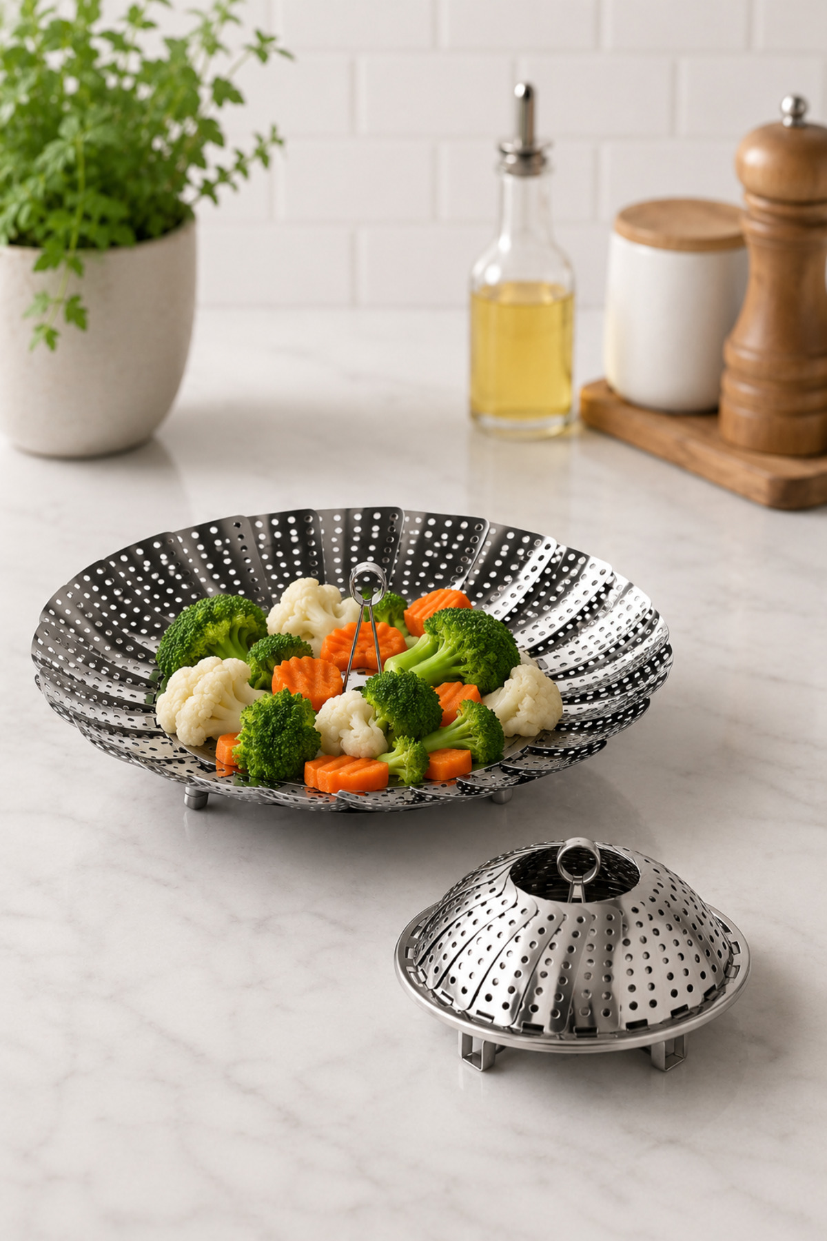 دستگاه جوش سبد سبزیجات بخارپز استیل ضد زنگ AKDAG HOME