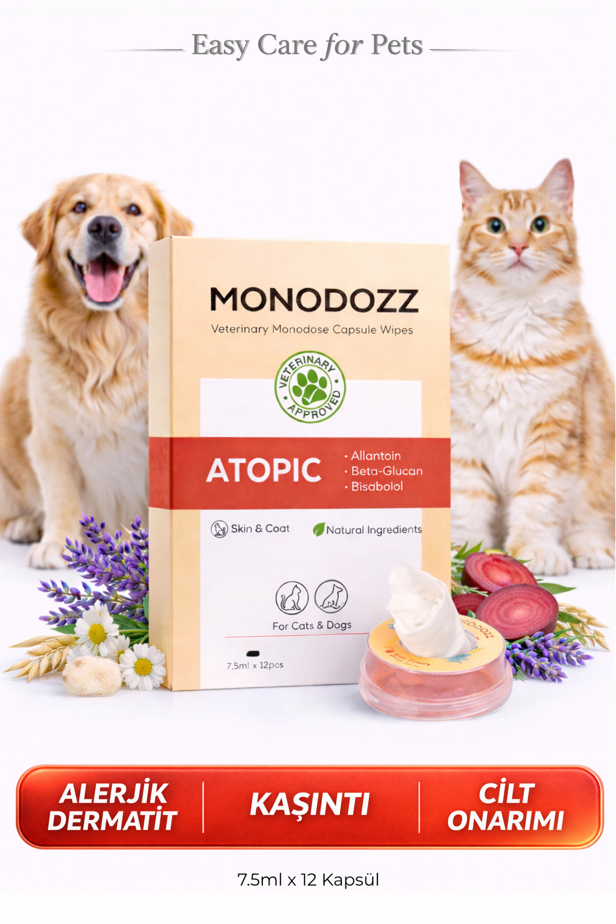 دستمال کپسولی درموکازمتیک گربه و سگ مونودوز MONODOZZ ATOPIC Push Up مدل 004